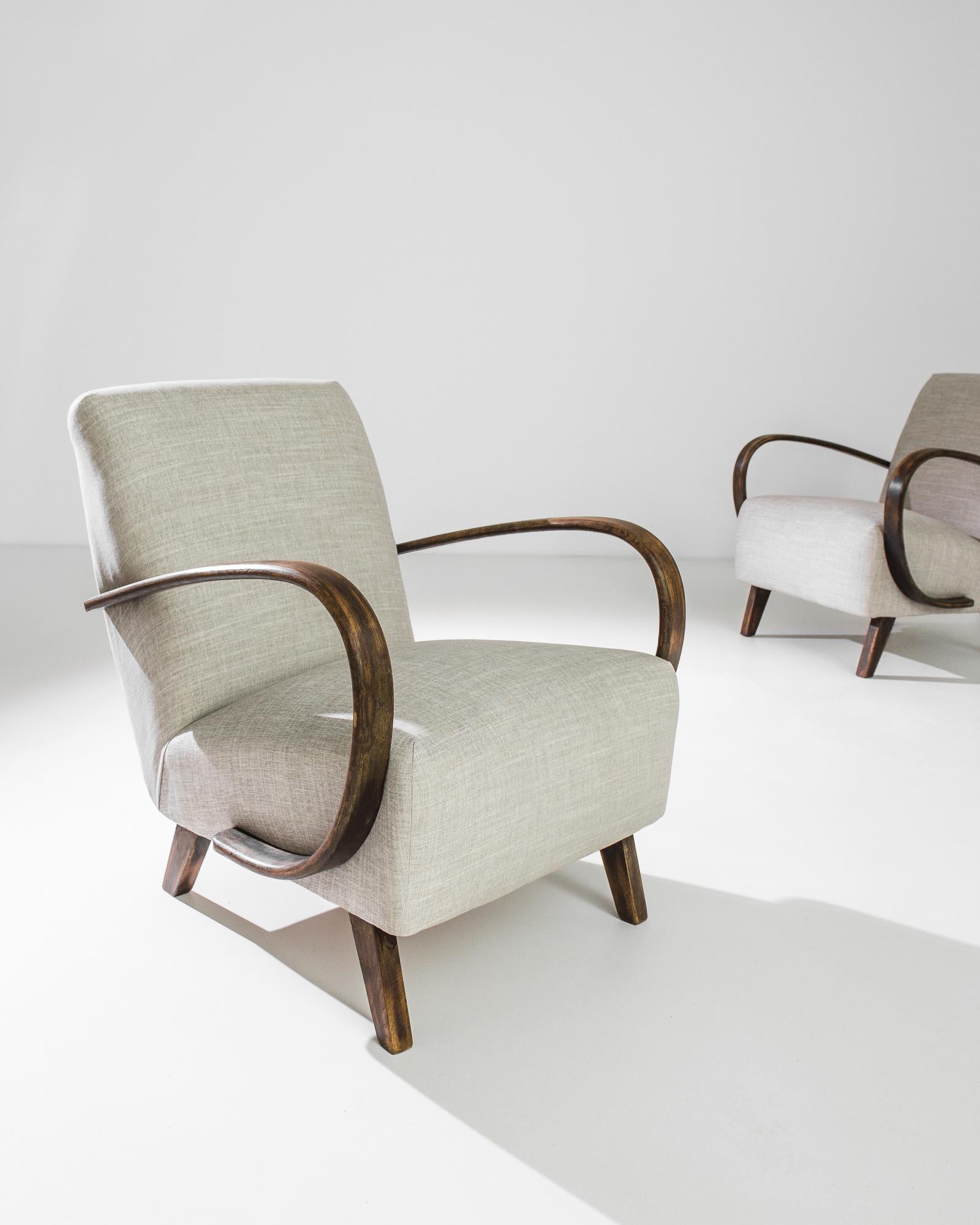 Art Deco 1950s Upholstered Armchairs by J. Halabala, a Pair