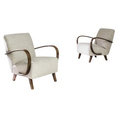 Vintage 1950s Upholstered Armchairs by J. Halabala, a Pair
