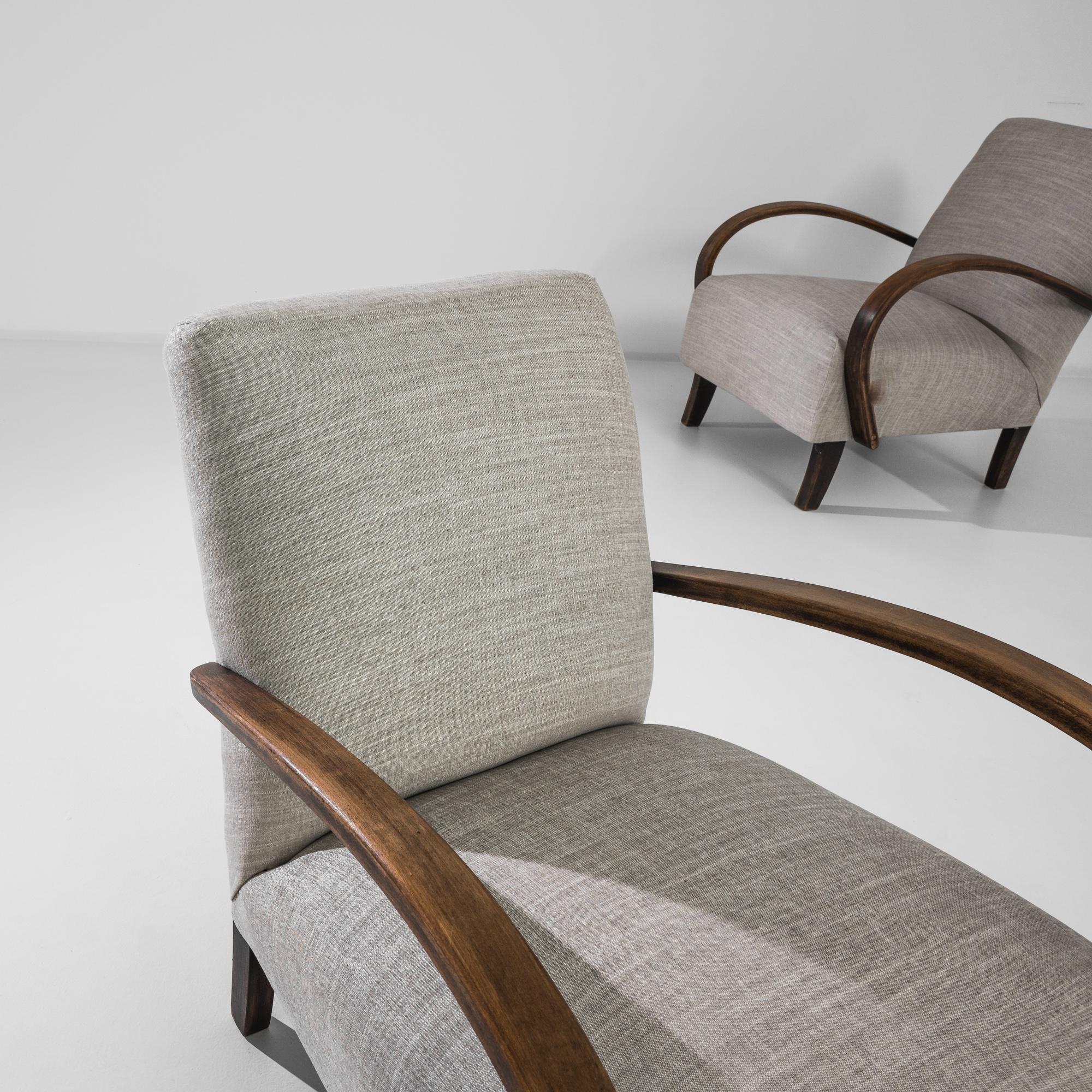 Mid-Century Modern 1950s, Upholstered Armchairs by Jindrich Halabala, Pair