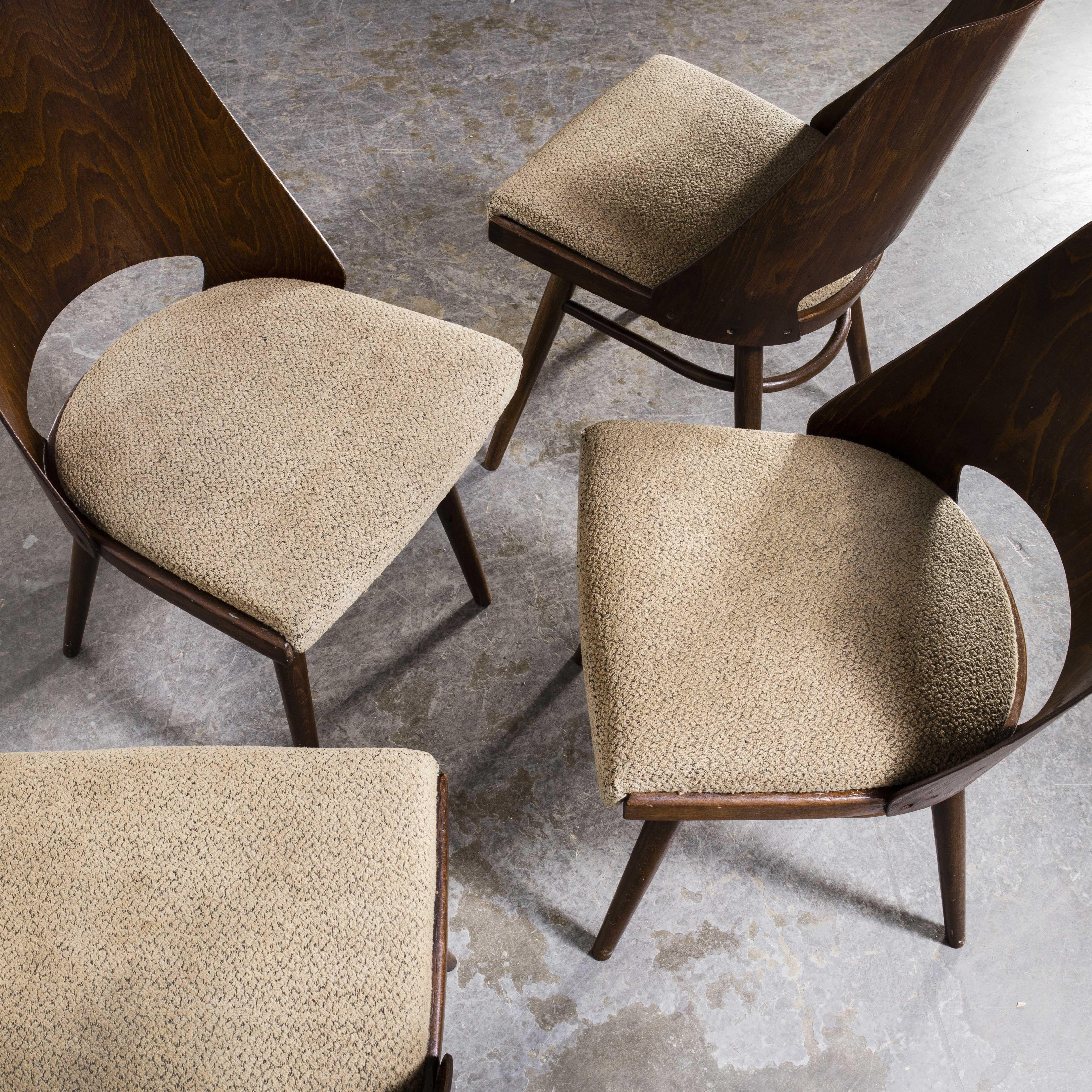 1950's Upholstered Thon Dining Chairs by Radomir Hoffman, Set of Four Dark Waln For Sale 5