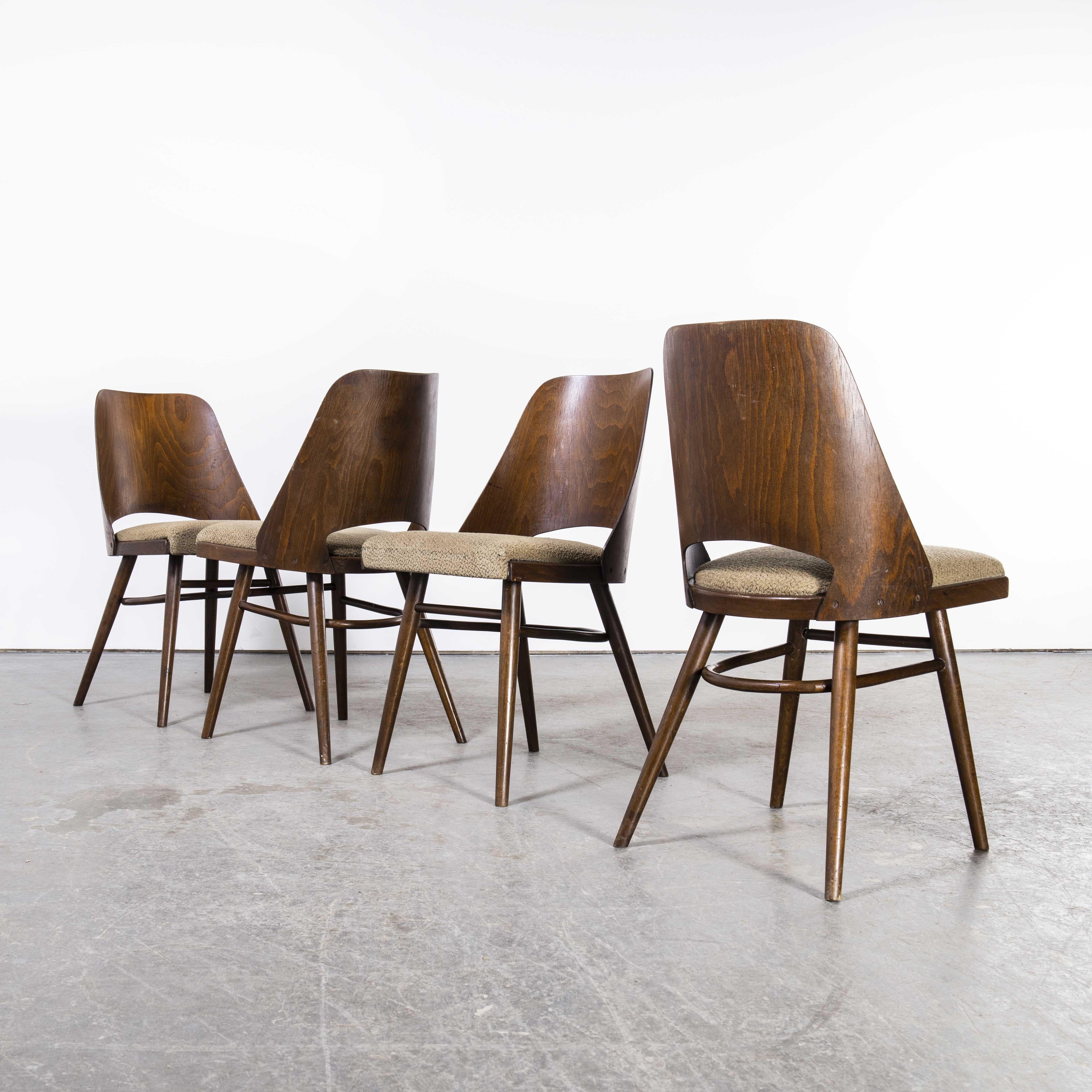 1950's Upholstered Thon Dining Chairs by Radomir Hoffman, Set of Four Dark Waln For Sale 2