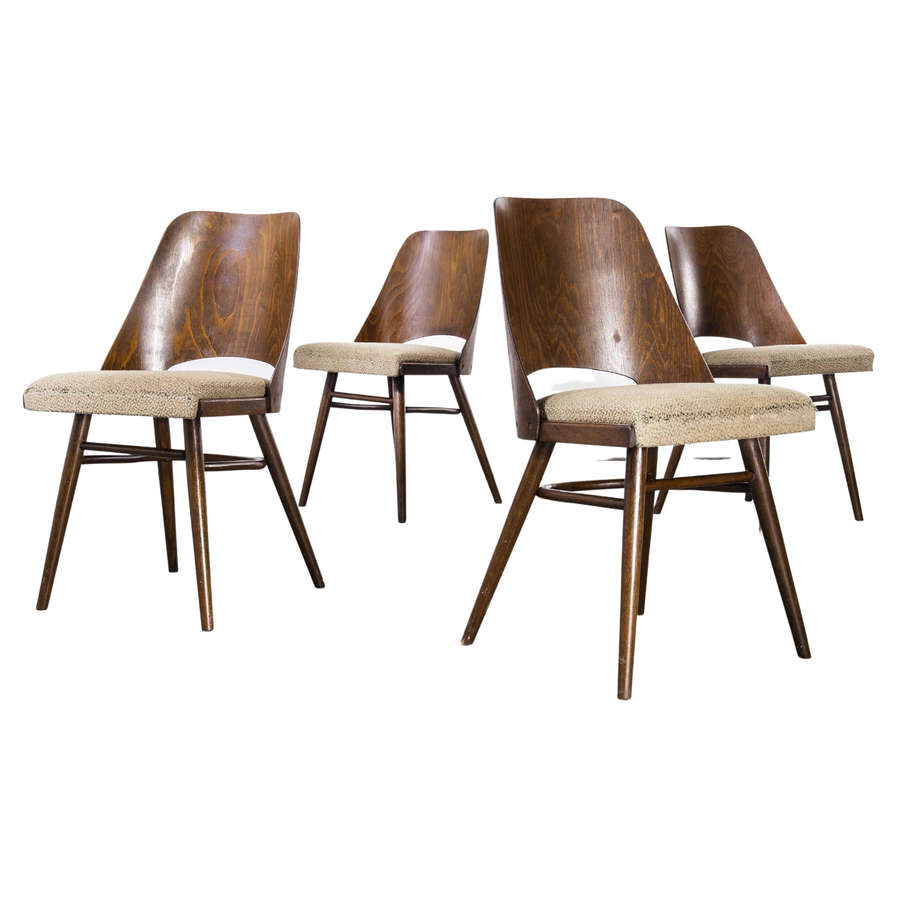1950's Upholstered Thon Dining Chairs by Radomir Hoffman, Set of Four Dark Waln For Sale