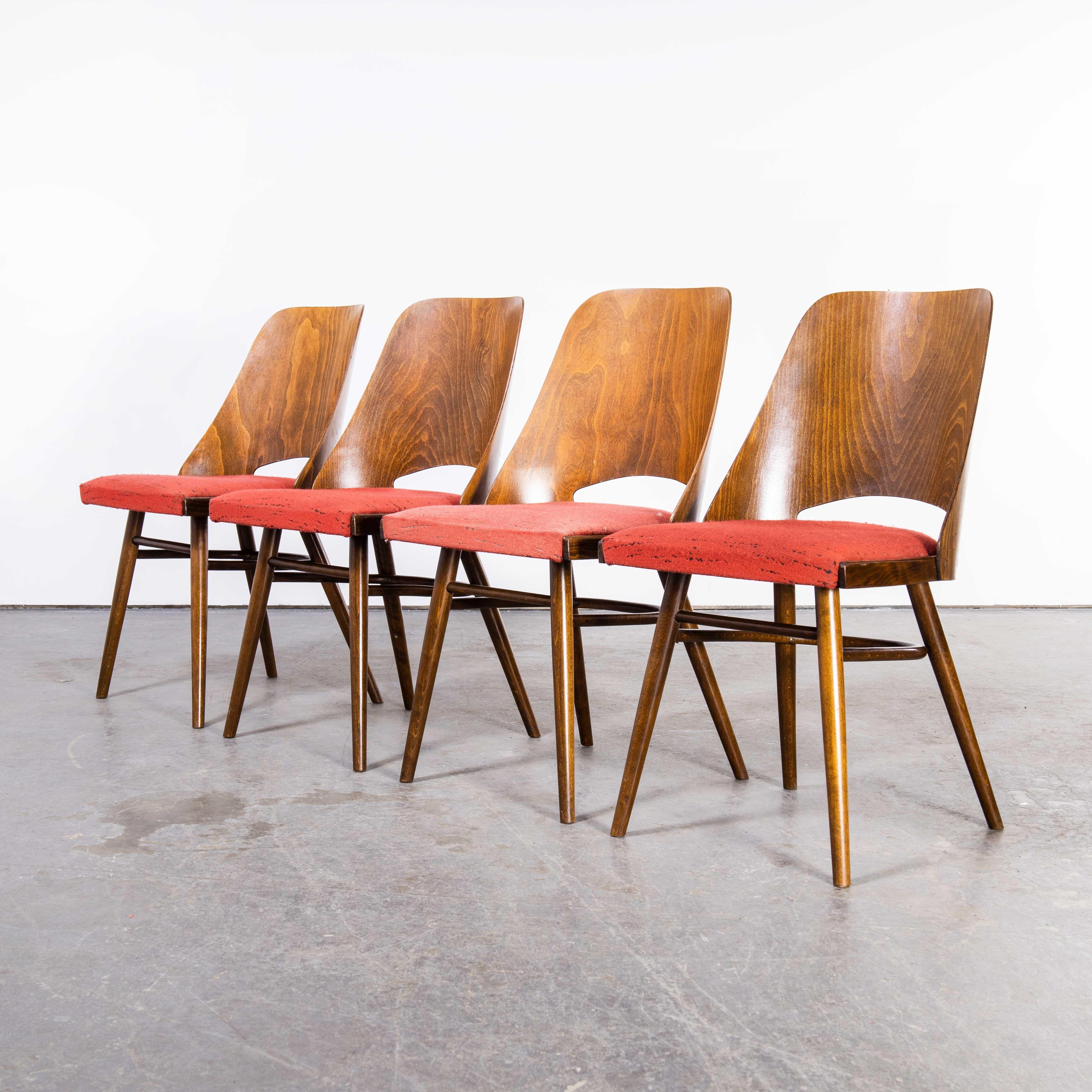 1950's Upholstered Thon Warm Oak Dining Chairs by Radomir Hoffman, Set of Four For Sale 4