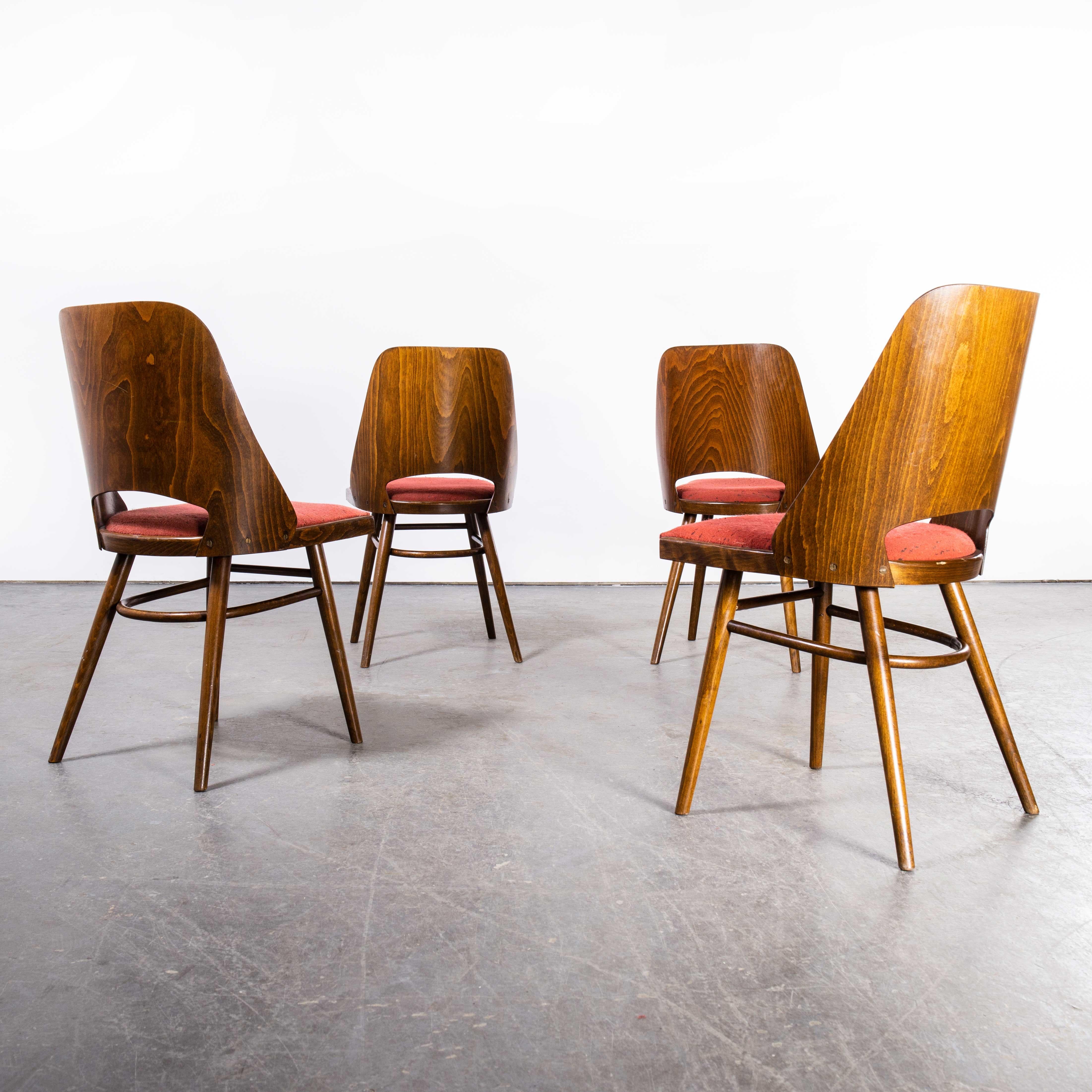 1950's Upholstered Thon Warm Oak Dining Chairs by Radomir Hoffman, Set of Four For Sale 1