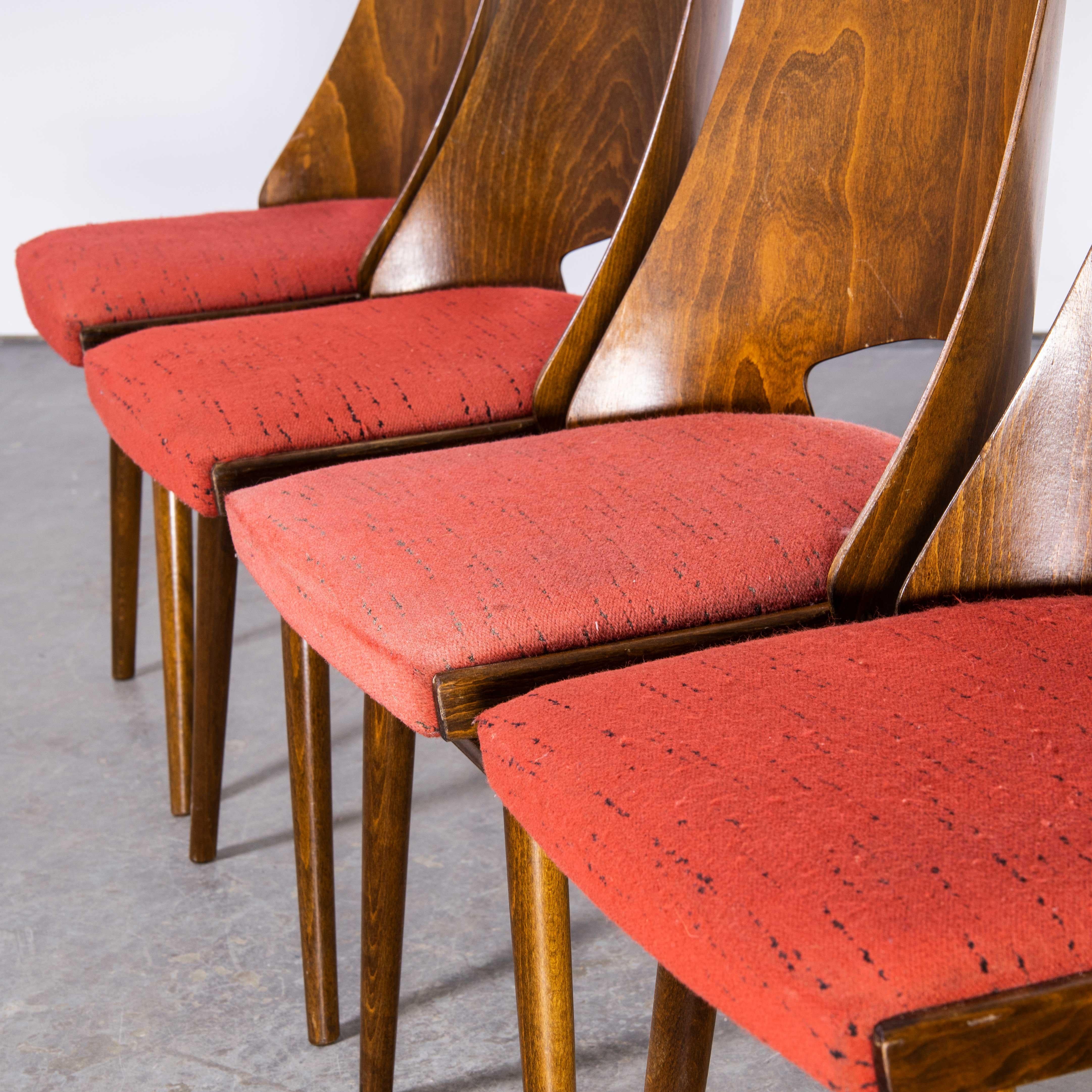 1950's Upholstered Thon Warm Oak Dining Chairs by Radomir Hoffman, Set of Four For Sale 2