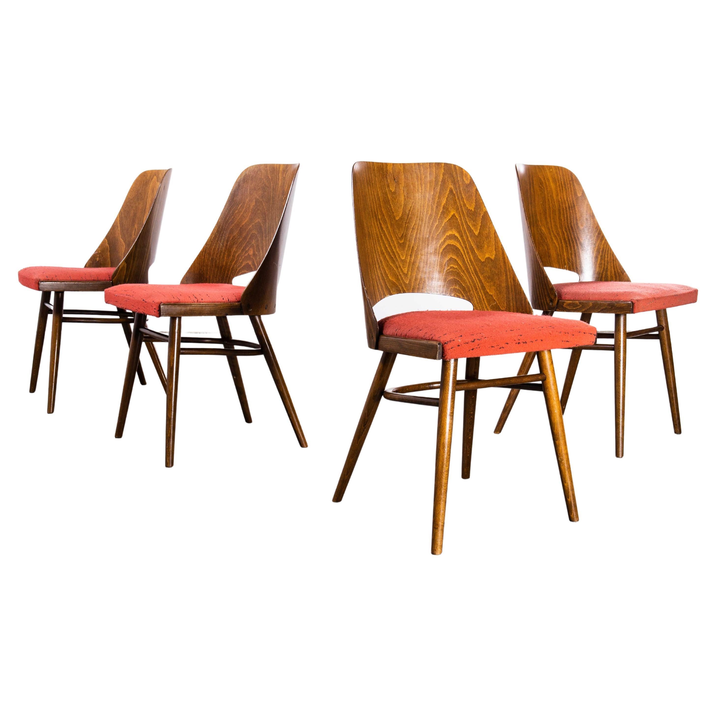 1950's Upholstered Thon Warm Oak Dining Chairs by Radomir Hoffman, Set of Four For Sale