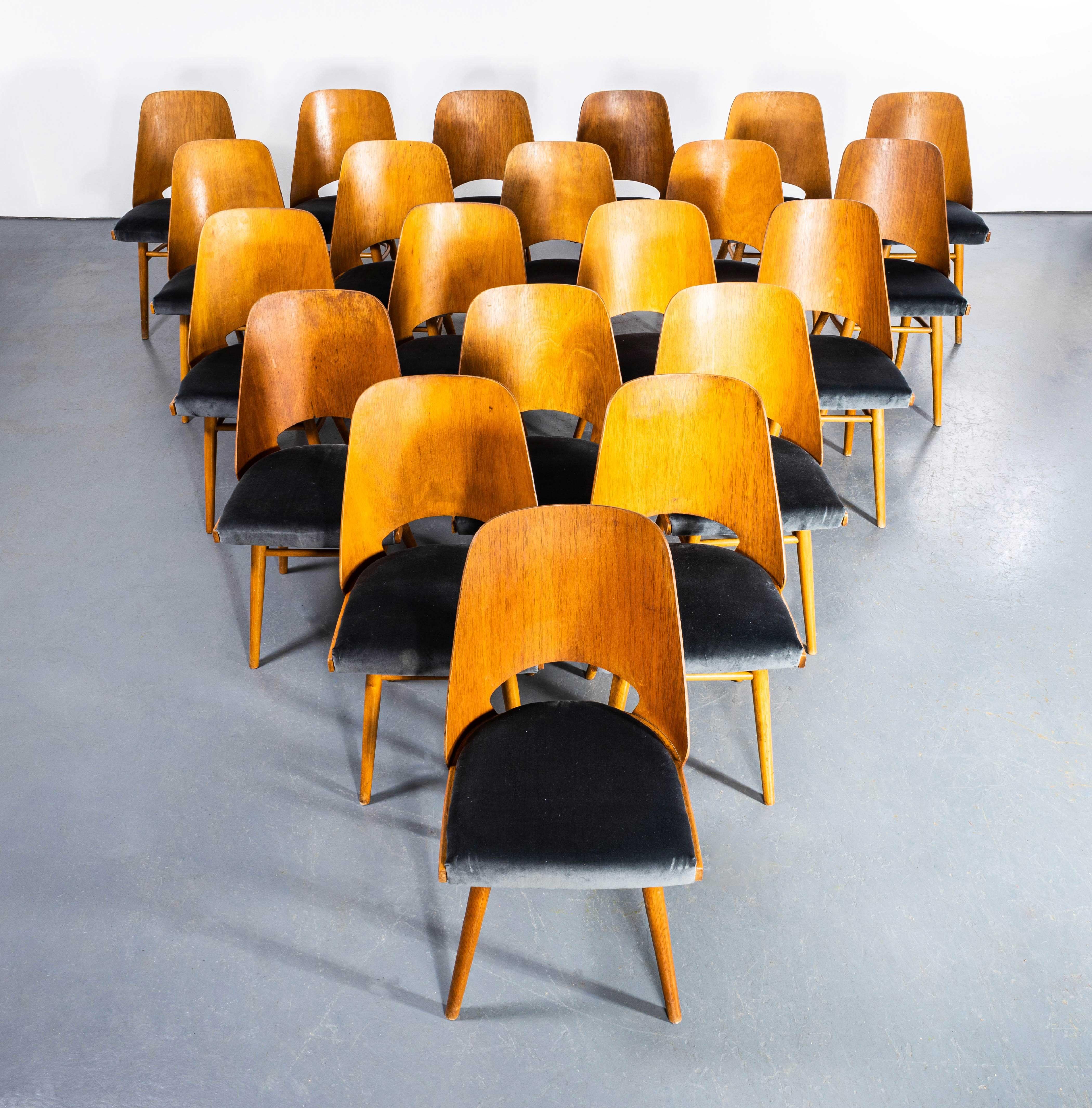 1950's Upholstered Ton Dining Chairs By Radomir Hoffman - Good Quantity Available. 

These chairs were produced by the famous Czech firm Ton, still trading today and producing beautiful chairs, they are an offshoot of Thonet. This model was a dining