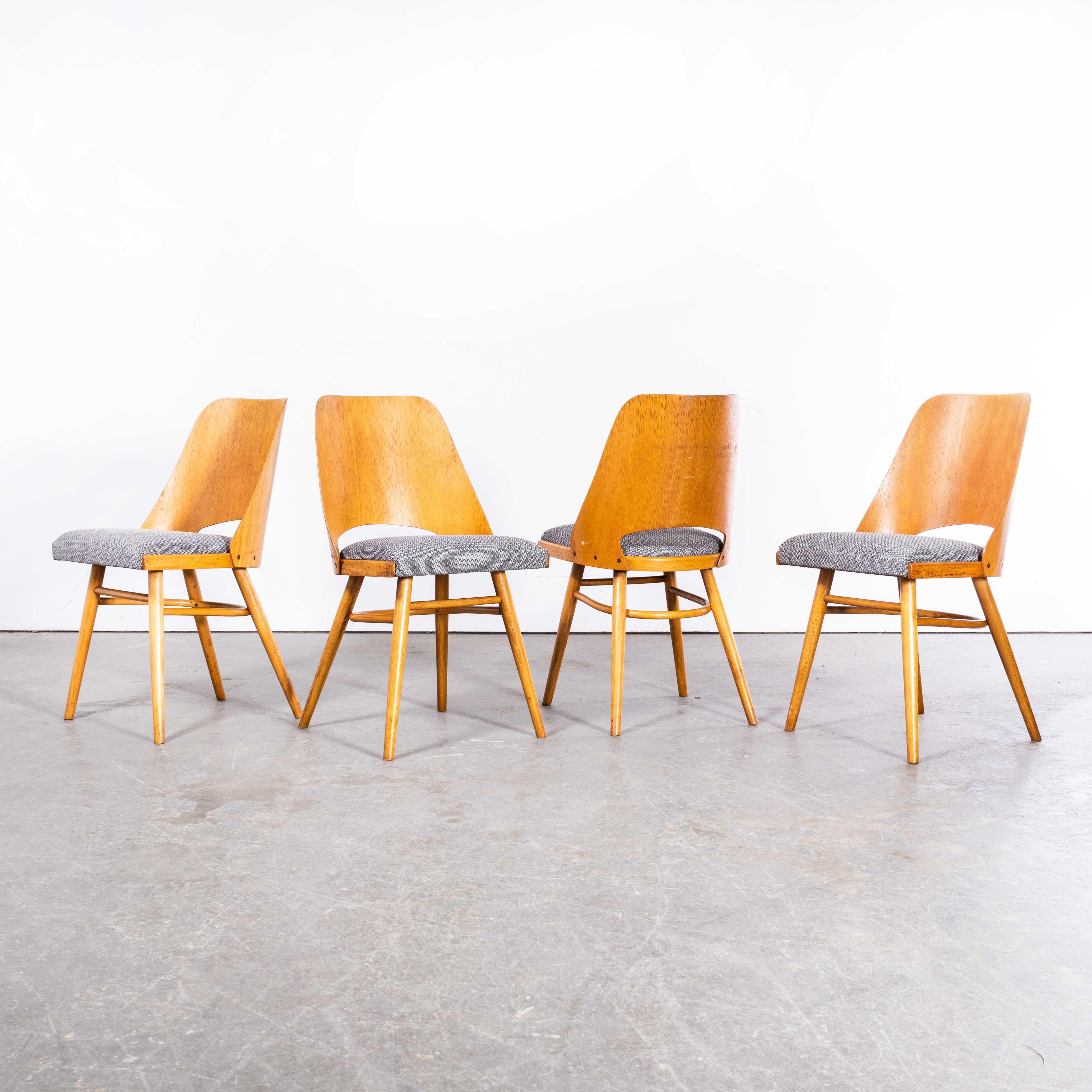 1950s Upholstered Ton Dining Chairs By Radomir Hoffman – Set Of Four
1950s Upholstered Ton Dining Chairs By Radomir Hoffman – Set Of Four. These chairs were produced by the famous Czech firm Ton, still trading today and producing beautiful chairs,