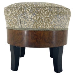 1950's Upholstered Wallnut Veneer Tabouret or Footstool, Italy