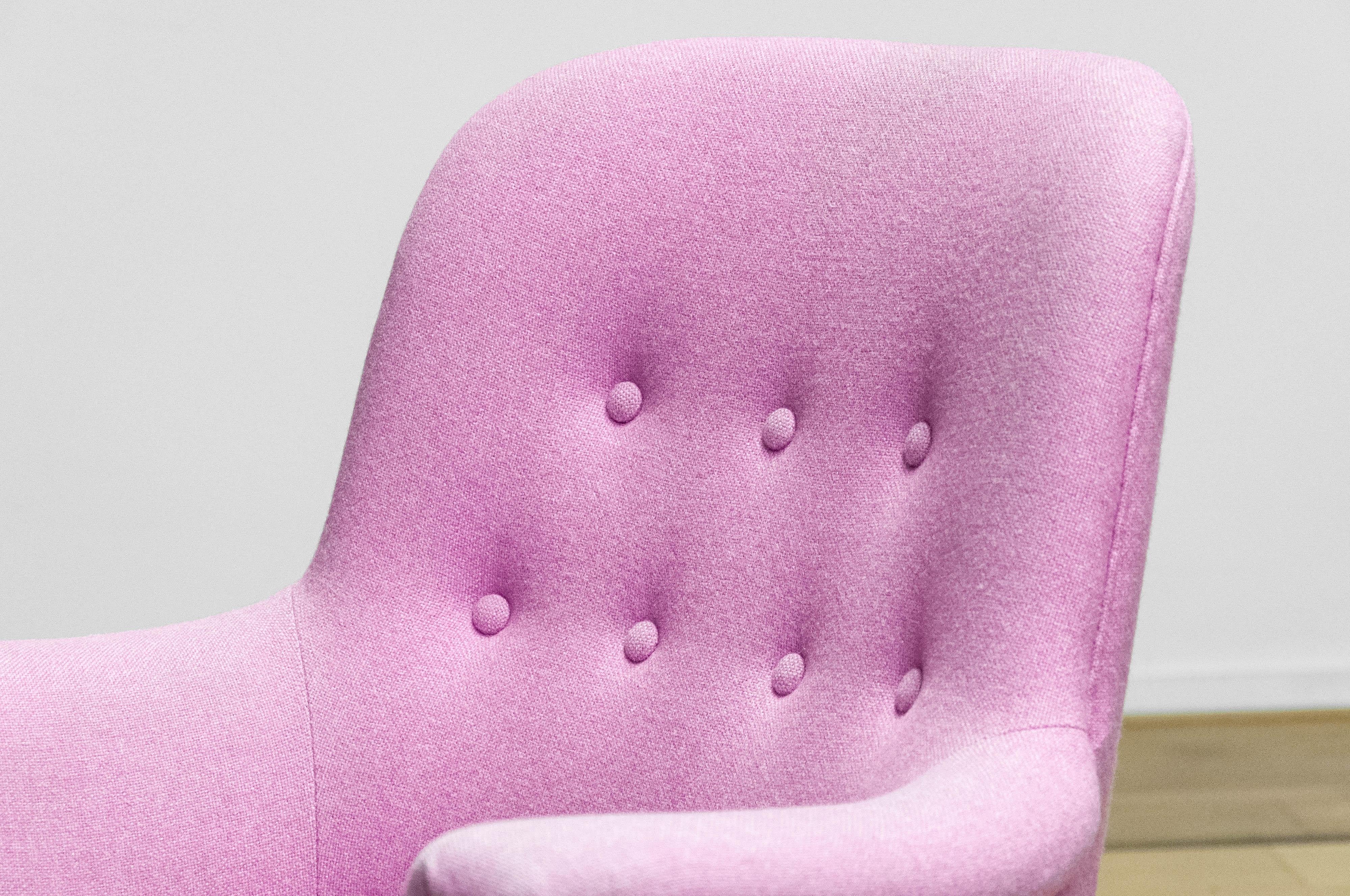 Mid-20th Century 1950s Upholstered With Lilac Wool Armchair By Carl Malmsten For O.H. Sjogren. For Sale