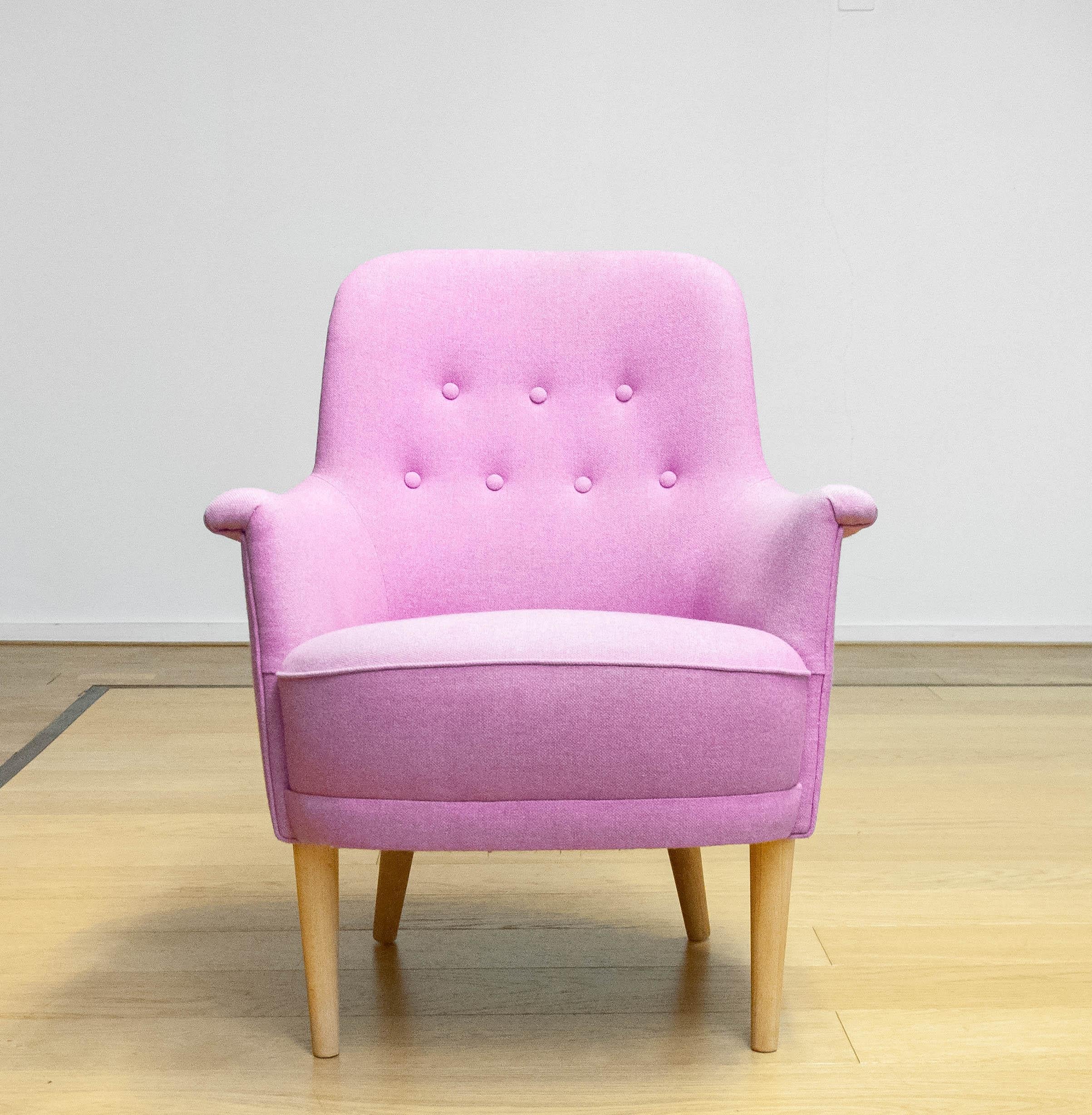 1950s Upholstered With Lilac Wool Armchair By Carl Malmsten For O.H. Sjogren. For Sale 3