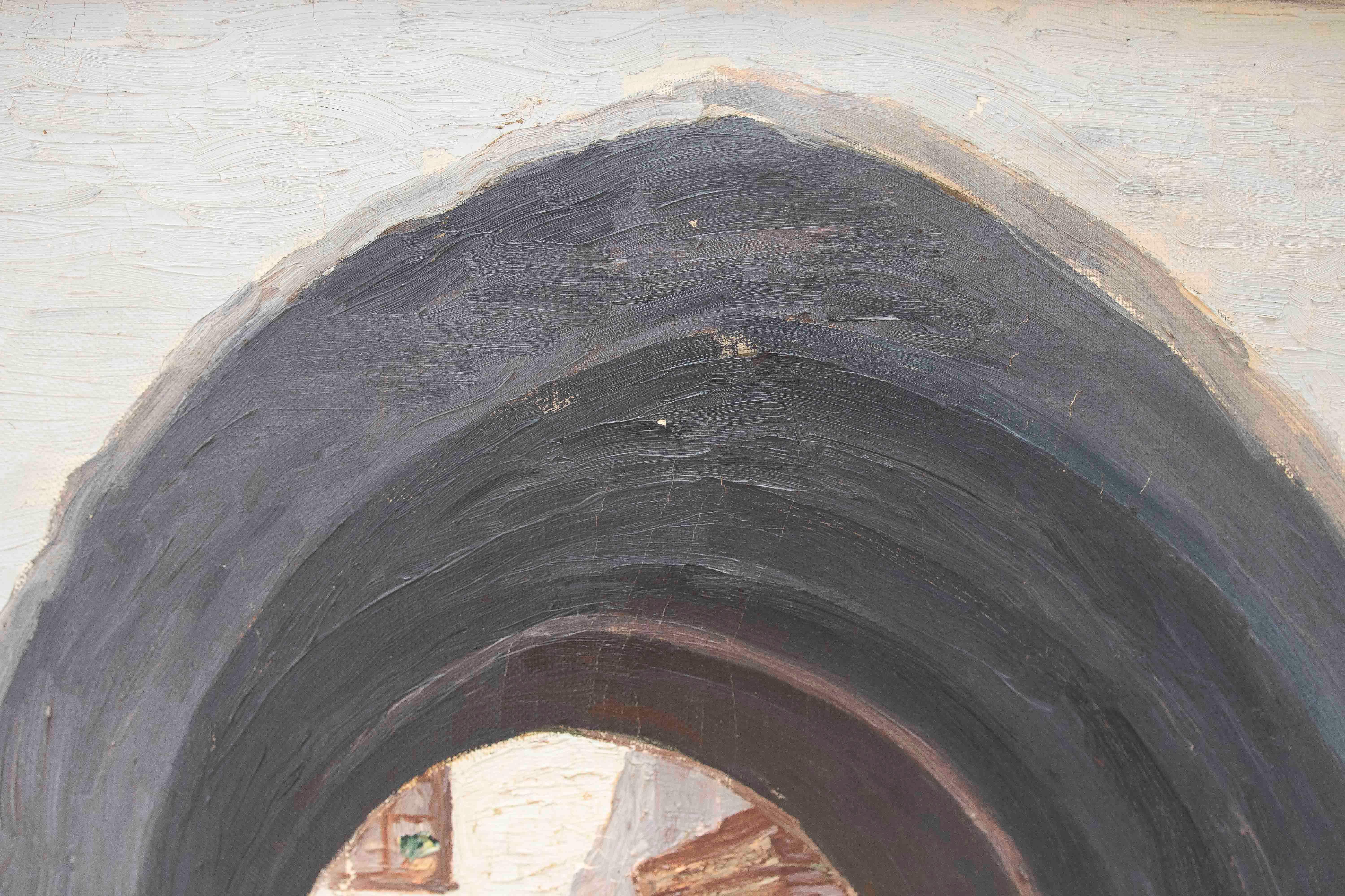 1950s Urban Scene Under an Arch on a Street in an Eastern North African City For Sale 4