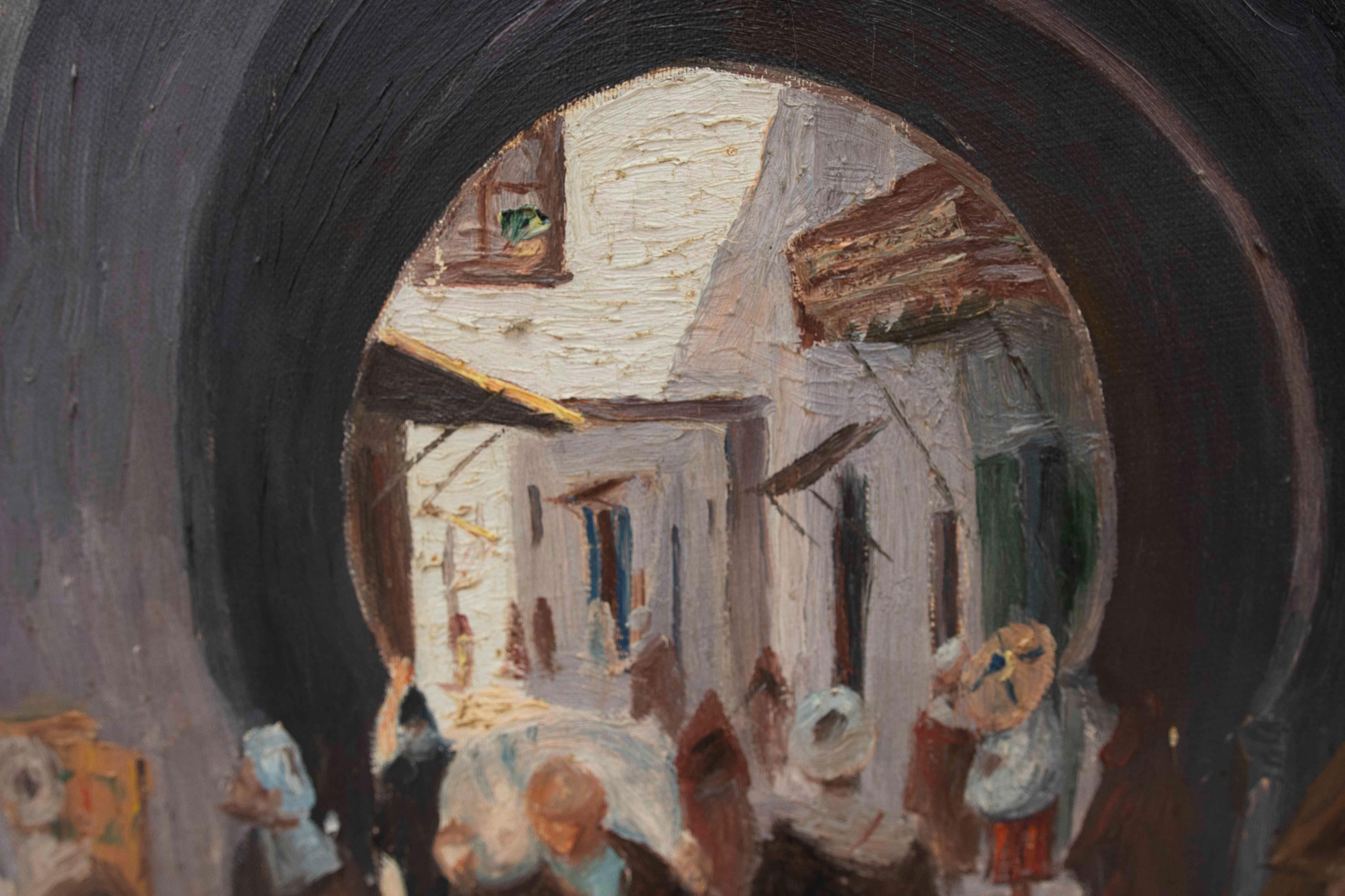 1950s Urban Scene Under an Arch on a Street in an Eastern North African City For Sale 5