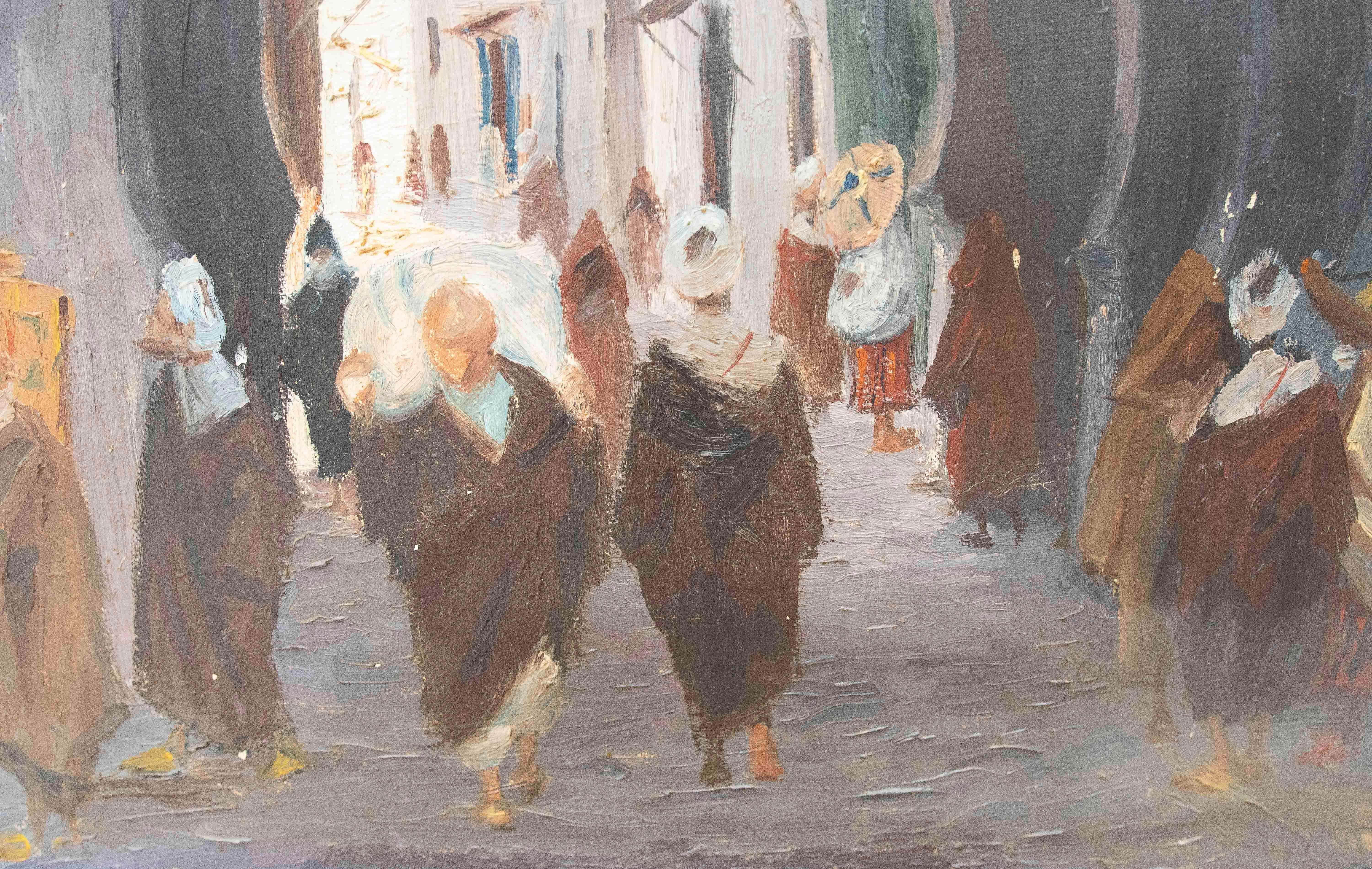 20th Century 1950s Urban Scene Under an Arch on a Street in an Eastern North African City For Sale