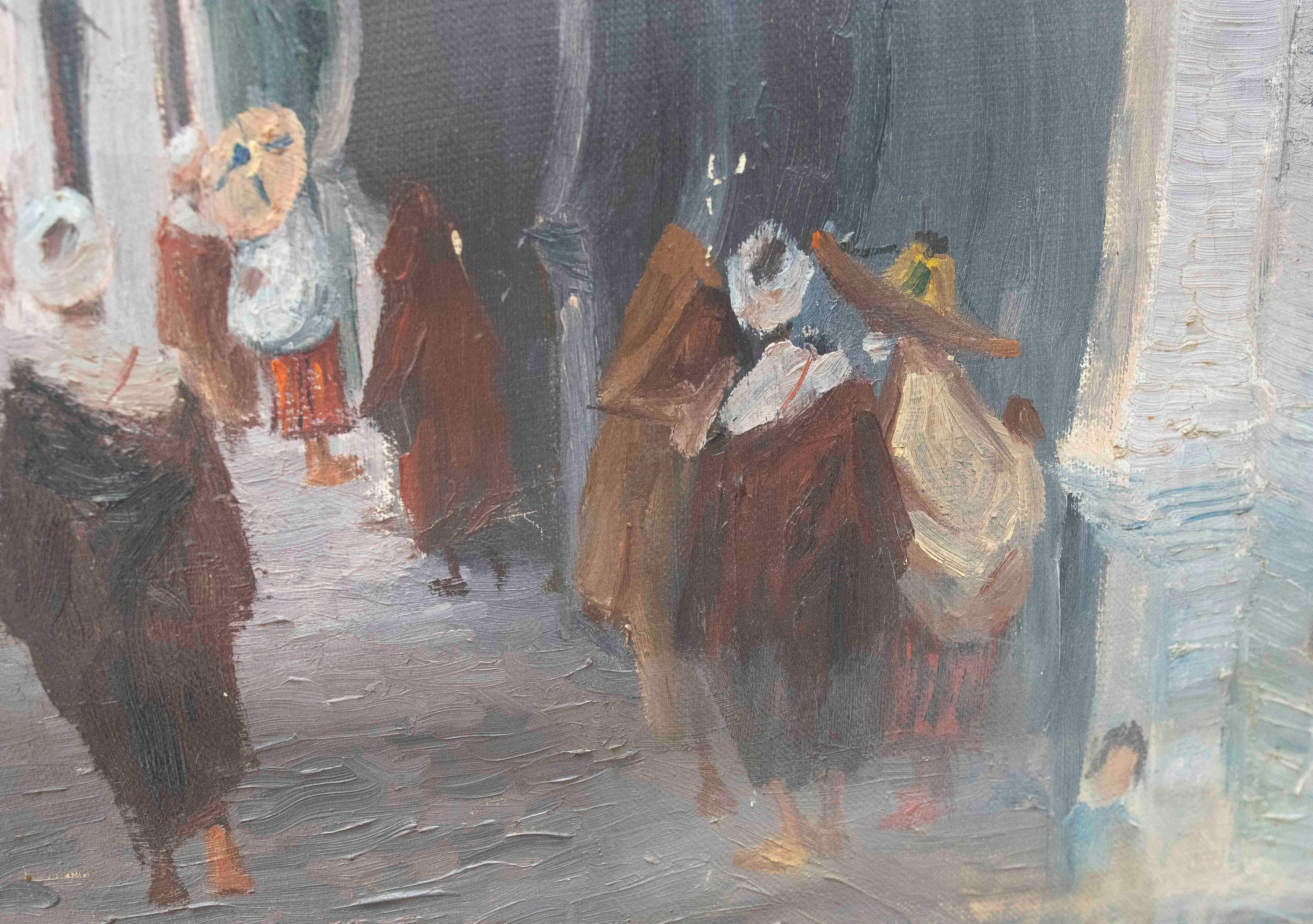 Canvas 1950s Urban Scene Under an Arch on a Street in an Eastern North African City For Sale