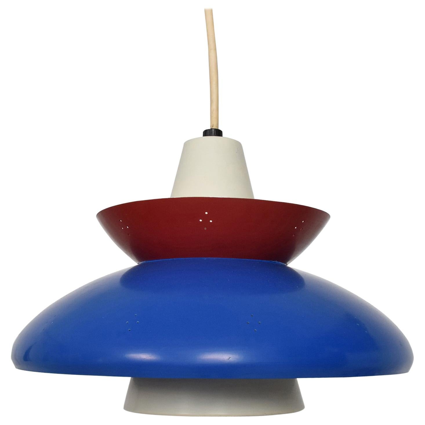 1950s USA Patriotic Pendant Light Mid-Century Modern Red White and Blue Lamp