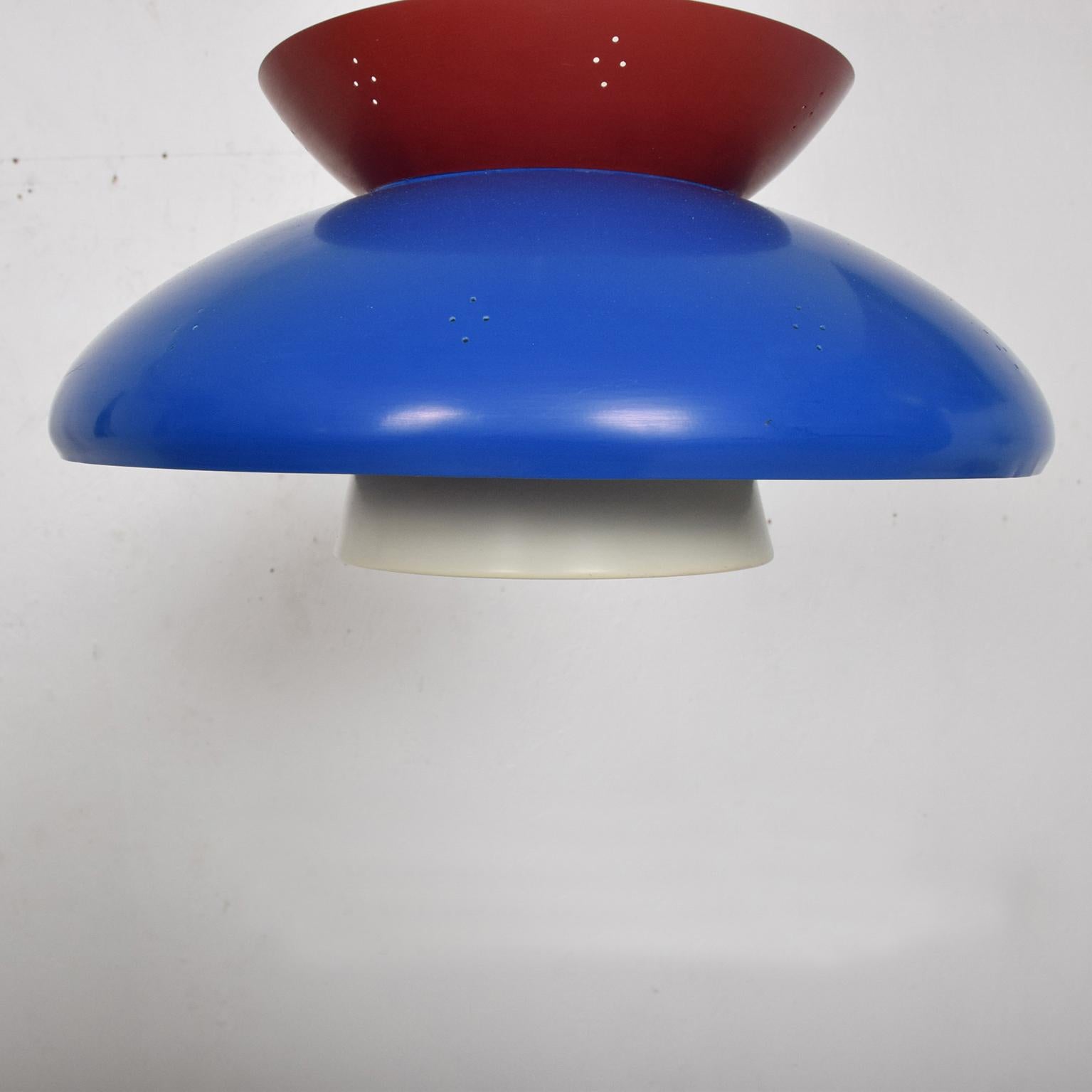 Metal 1950s USA Patriotic Pendant Light Mid-Century Modern Red White and Blue Lamp