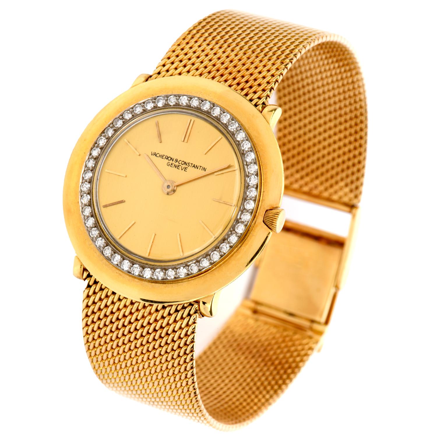 1950er Jahre Vacheron & Constantin Diamant-Uhr aus 18 Karat Gold mit Struktur (Retro)