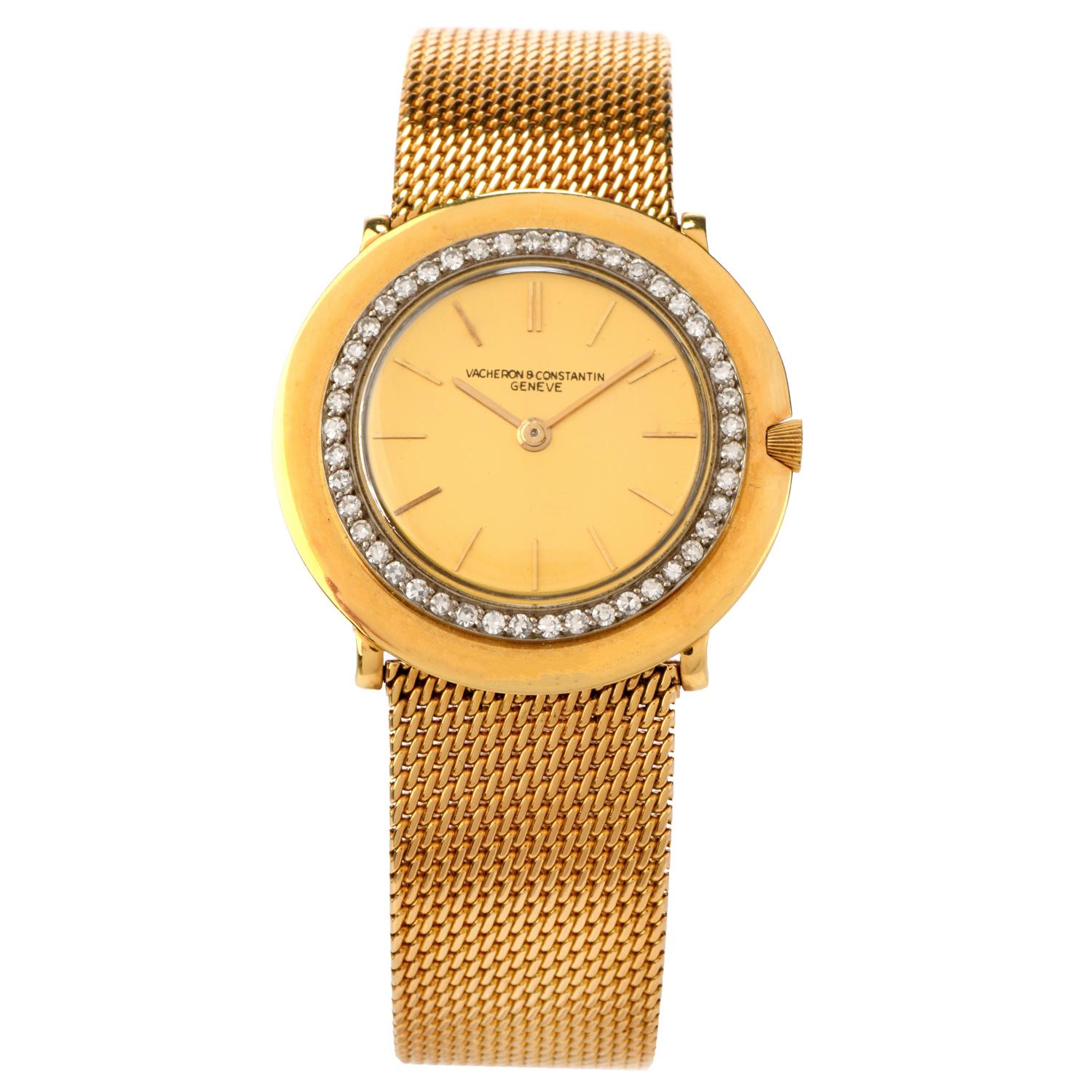 1950er Jahre Vacheron & Constantin Diamant-Uhr aus 18 Karat Gold mit Struktur (Rundschliff)