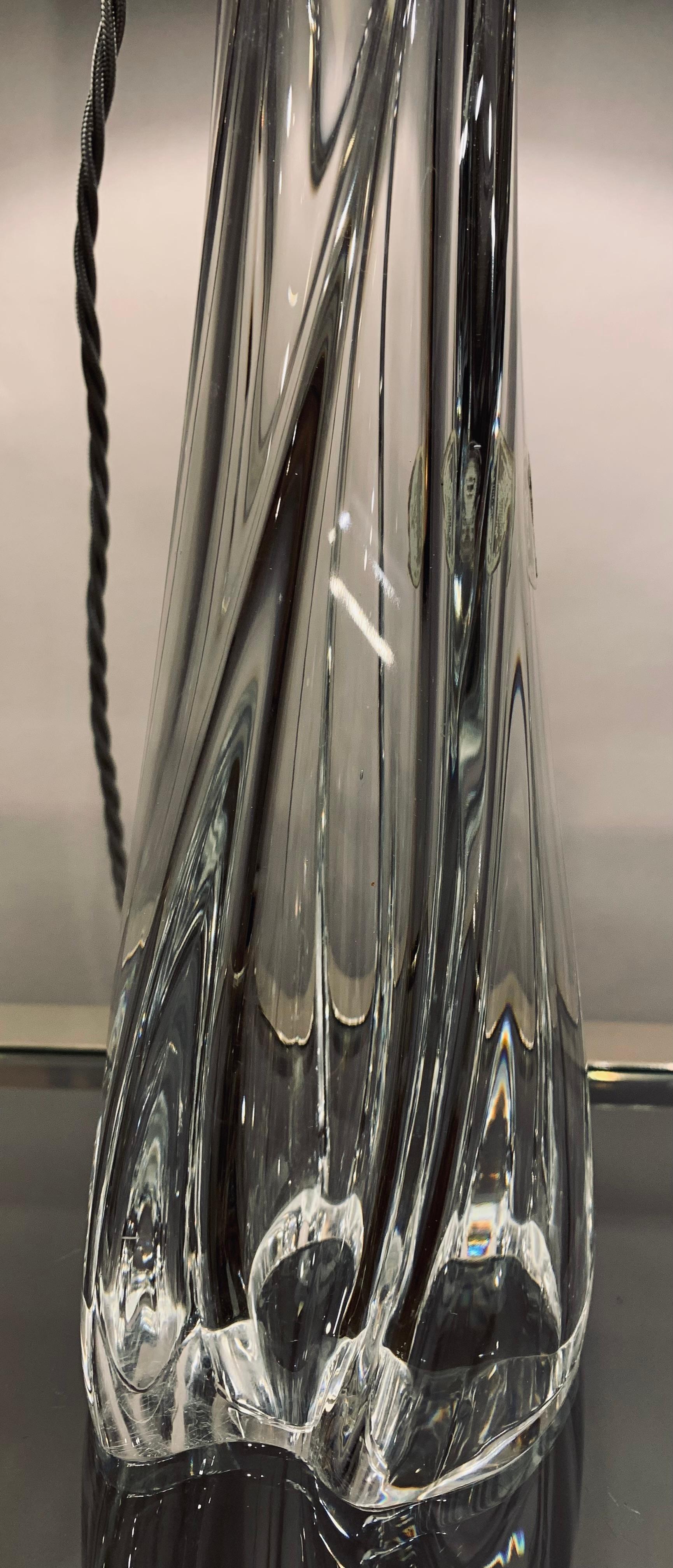 1950s Val Saint Lambert Clear Crystal Glass & Chrome Table Lamp Inc Foil Label For Sale 4