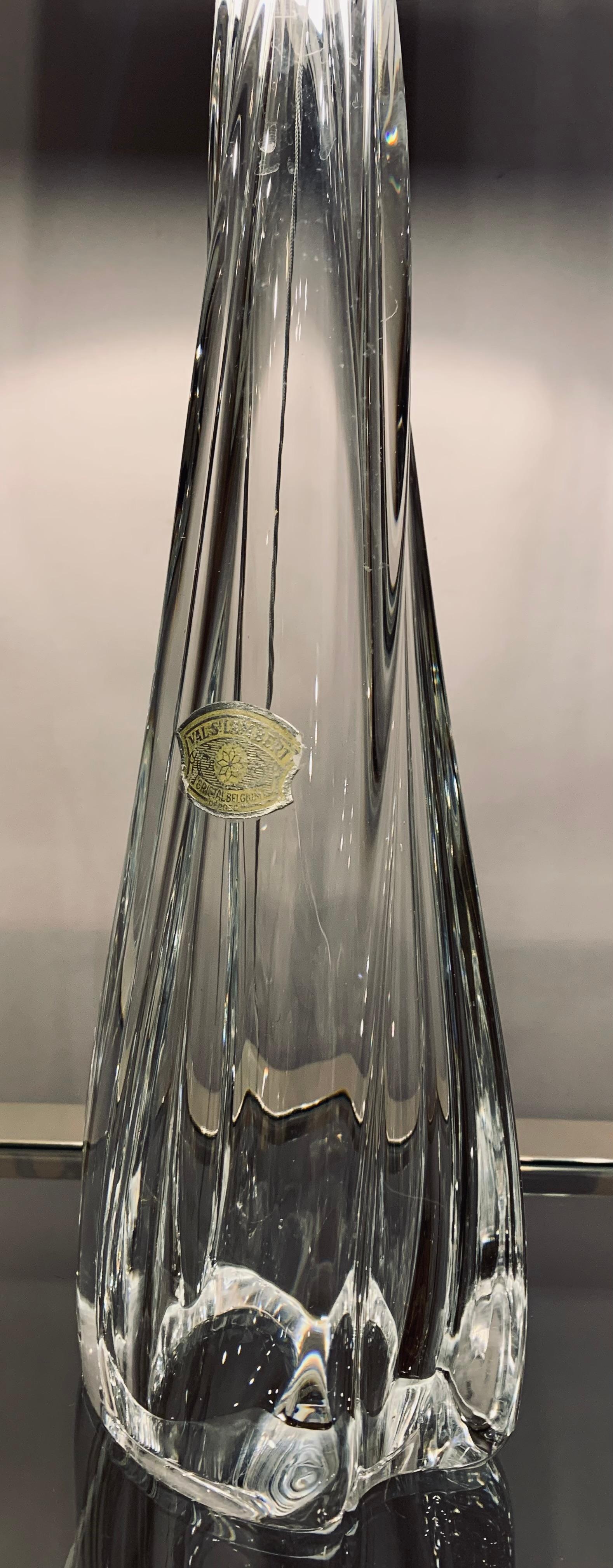 Lampe de table des années 1950 Val Saint Lambert en verre de cristal clair et chrome, avec label en feuille d'aluminium en vente 5