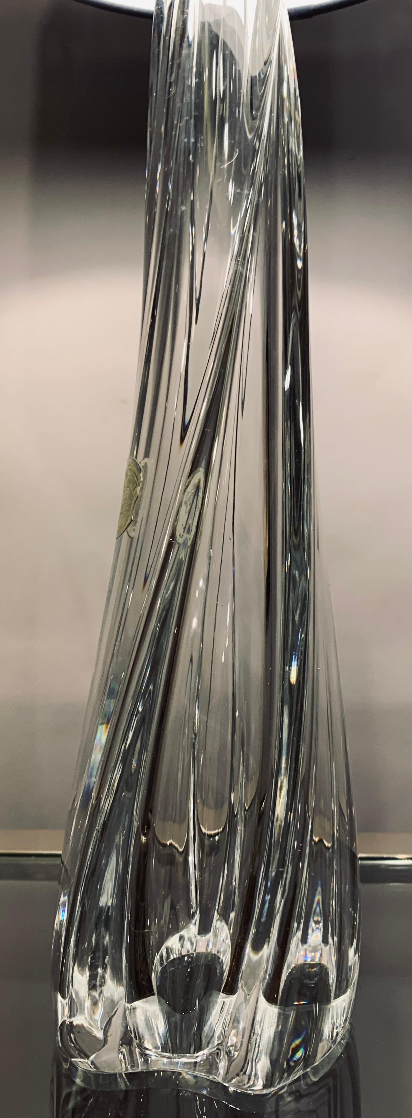 Lampe de table des années 1950 Val Saint Lambert en verre de cristal clair et chrome, avec label en feuille d'aluminium en vente 6