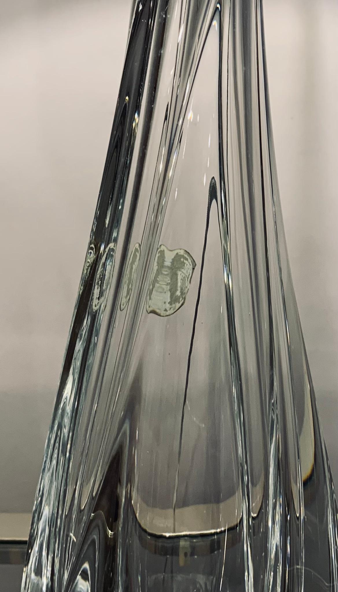 Lampe de table des années 1950 Val Saint Lambert en verre de cristal clair et chrome, avec label en feuille d'aluminium en vente 8
