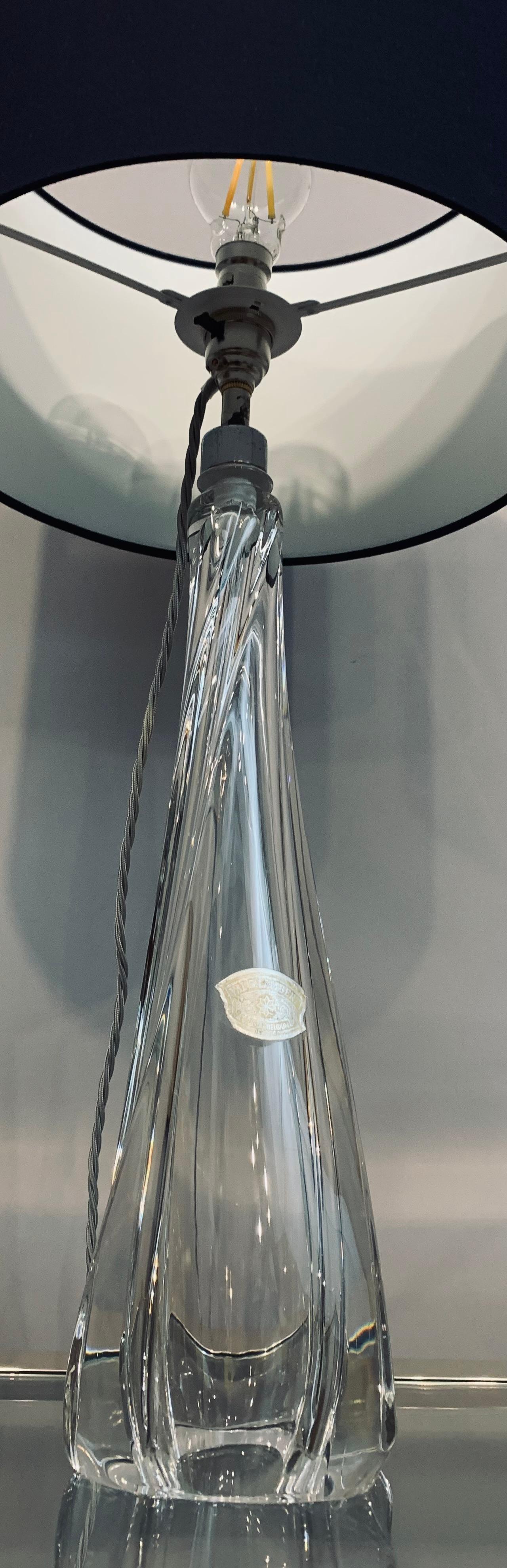 Lampe de table des années 1950 Val Saint Lambert en verre de cristal clair et chrome, avec label en feuille d'aluminium en vente 11