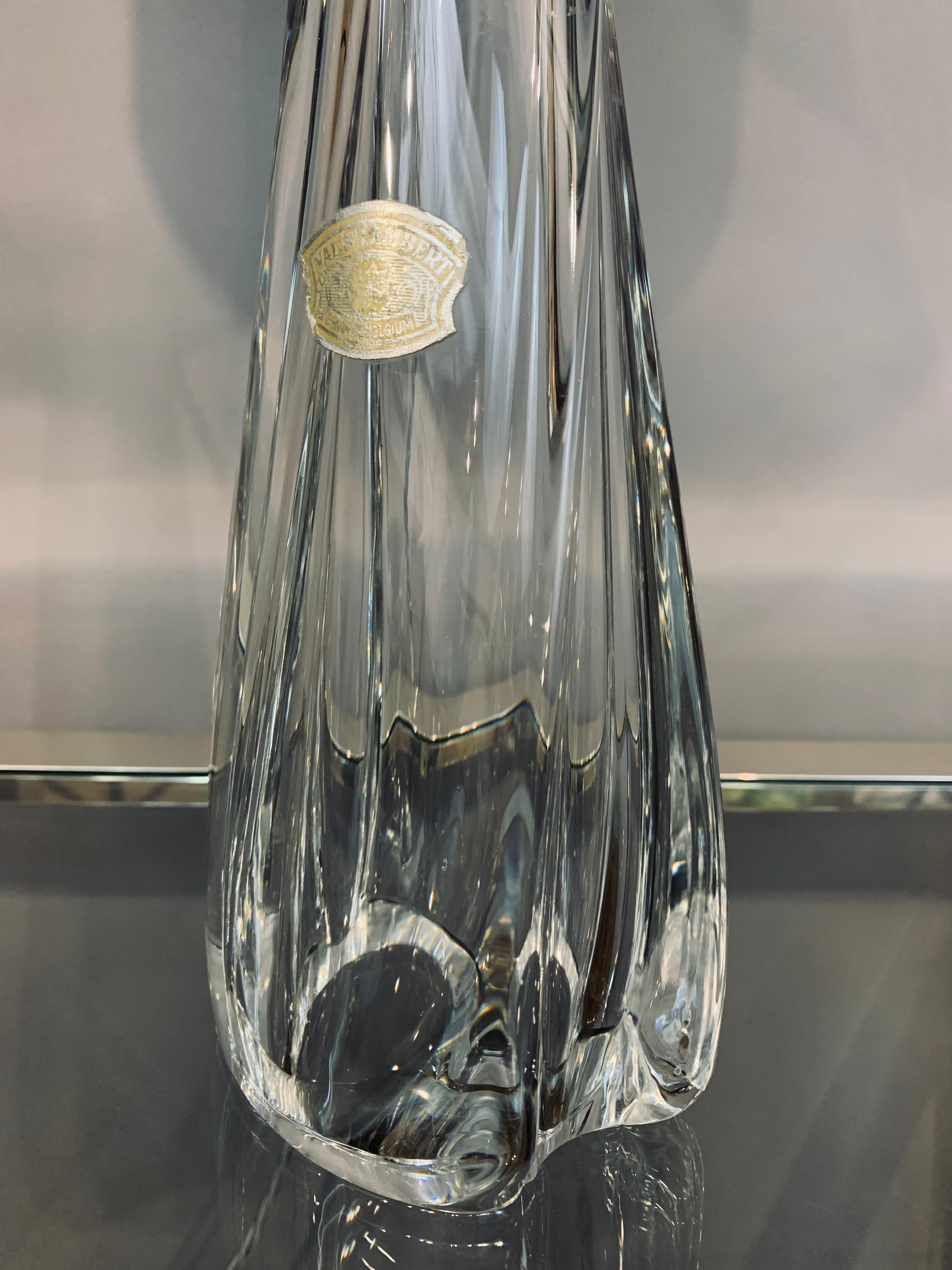 Lampe de table des années 1950 Val Saint Lambert en verre de cristal clair et chrome, avec label en feuille d'aluminium en vente 12
