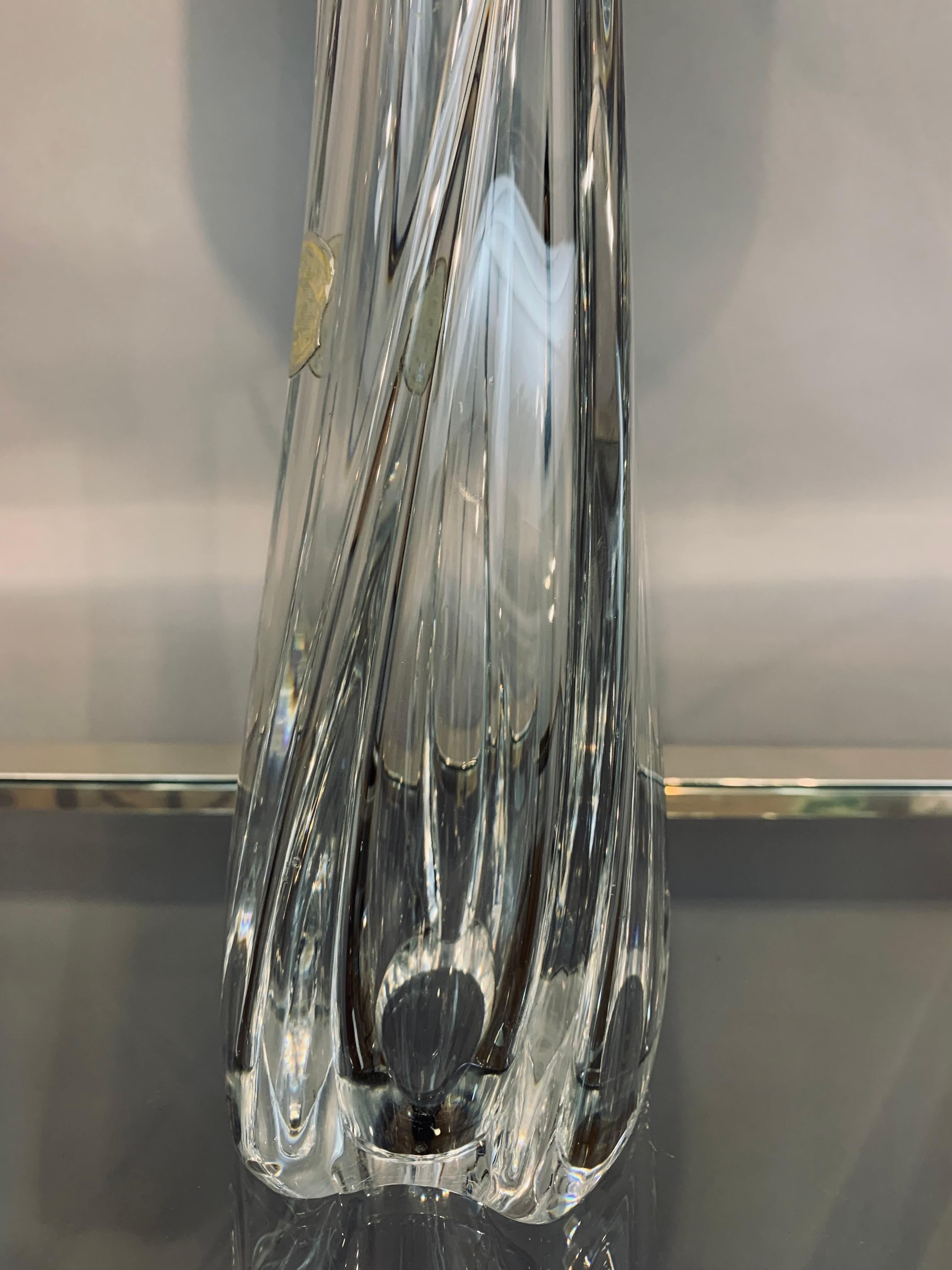 Lampe de table des années 1950 Val Saint Lambert en verre de cristal clair et chrome, avec label en feuille d'aluminium en vente 13