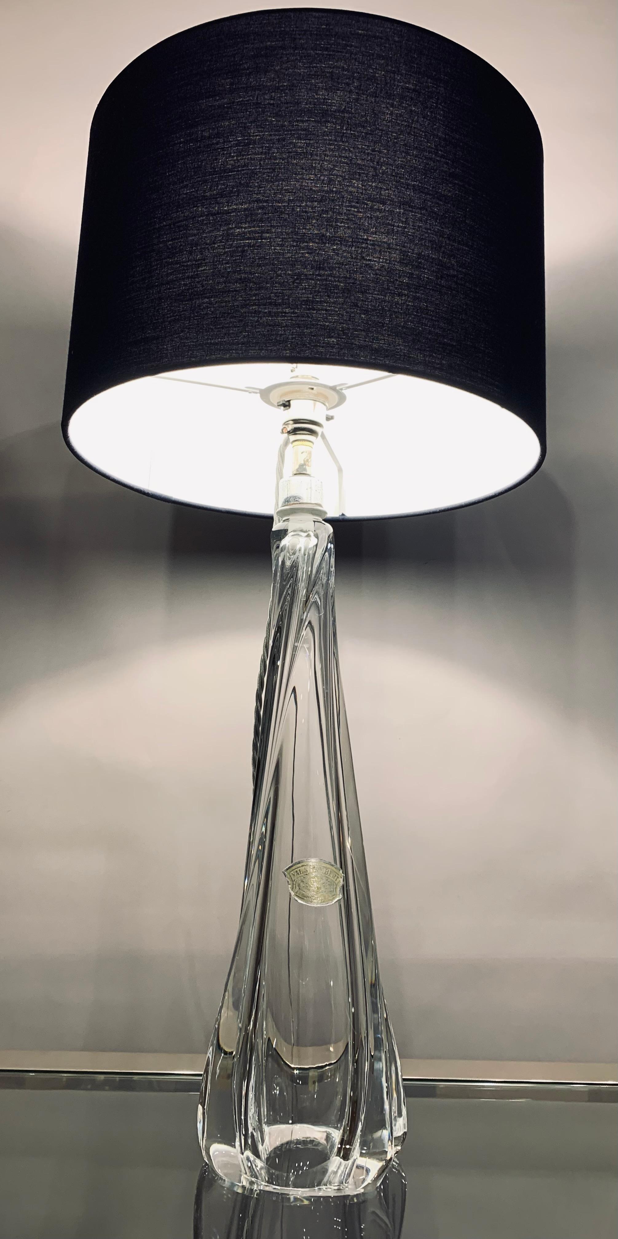 Mid-Century Modern 1950s Val Saint Lambert Clear Crystal Glass & Chrome Table Lamp Inc Foil Label For Sale