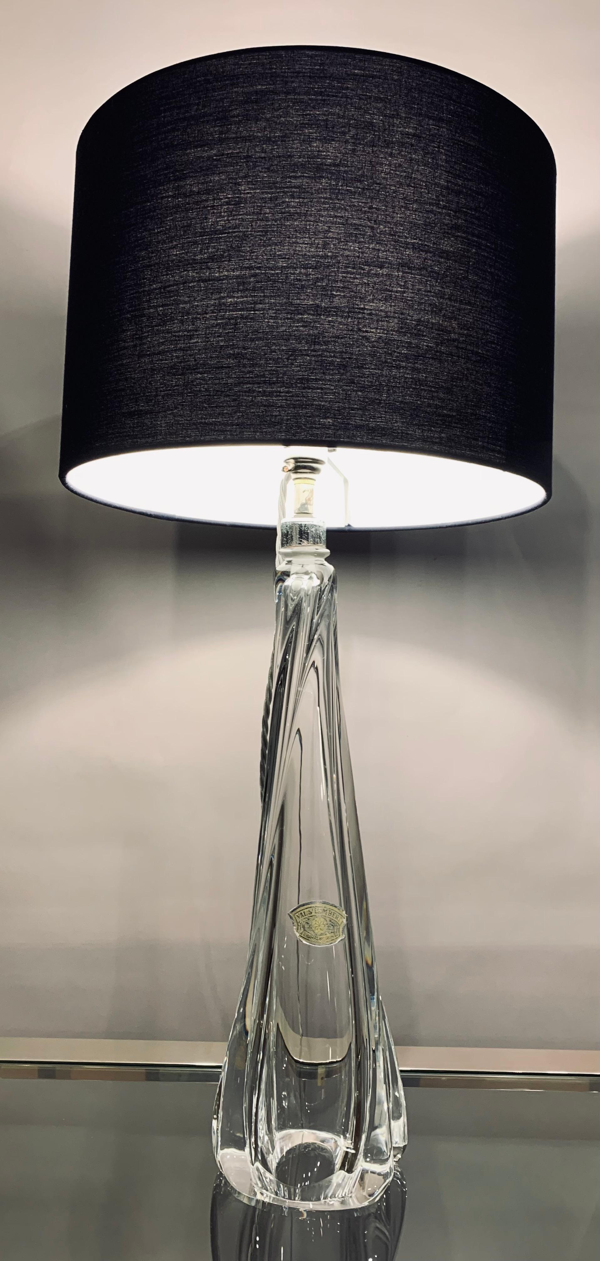 Belgian 1950s Val Saint Lambert Clear Crystal Glass & Chrome Table Lamp Inc Foil Label For Sale