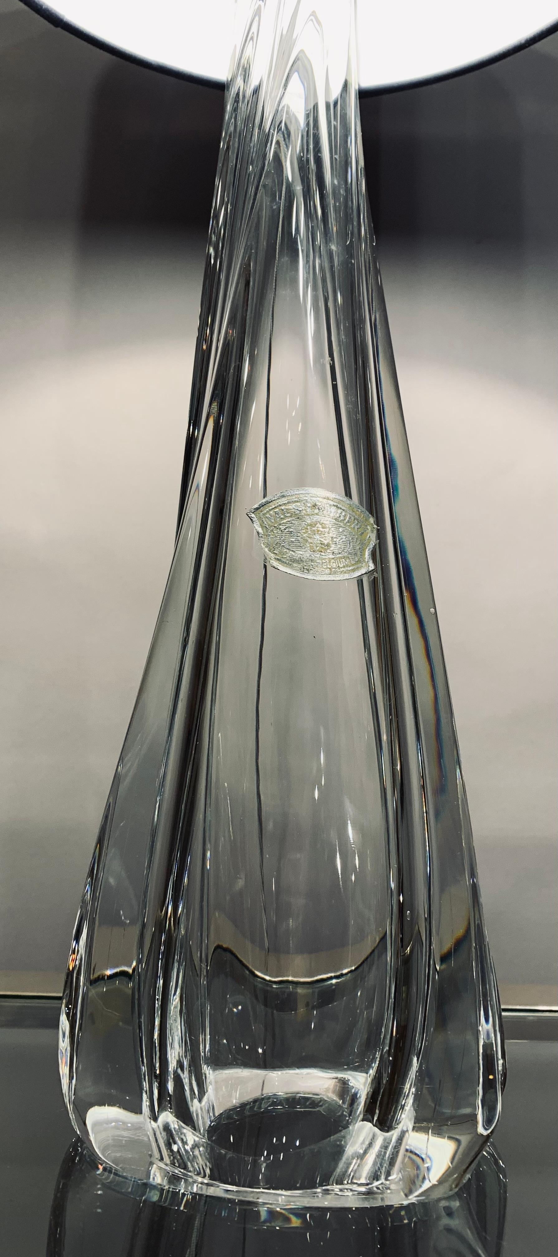 1950s Val Saint Lambert Clear Crystal Glass & Chrome Table Lamp Inc Foil Label In Good Condition For Sale In London, GB