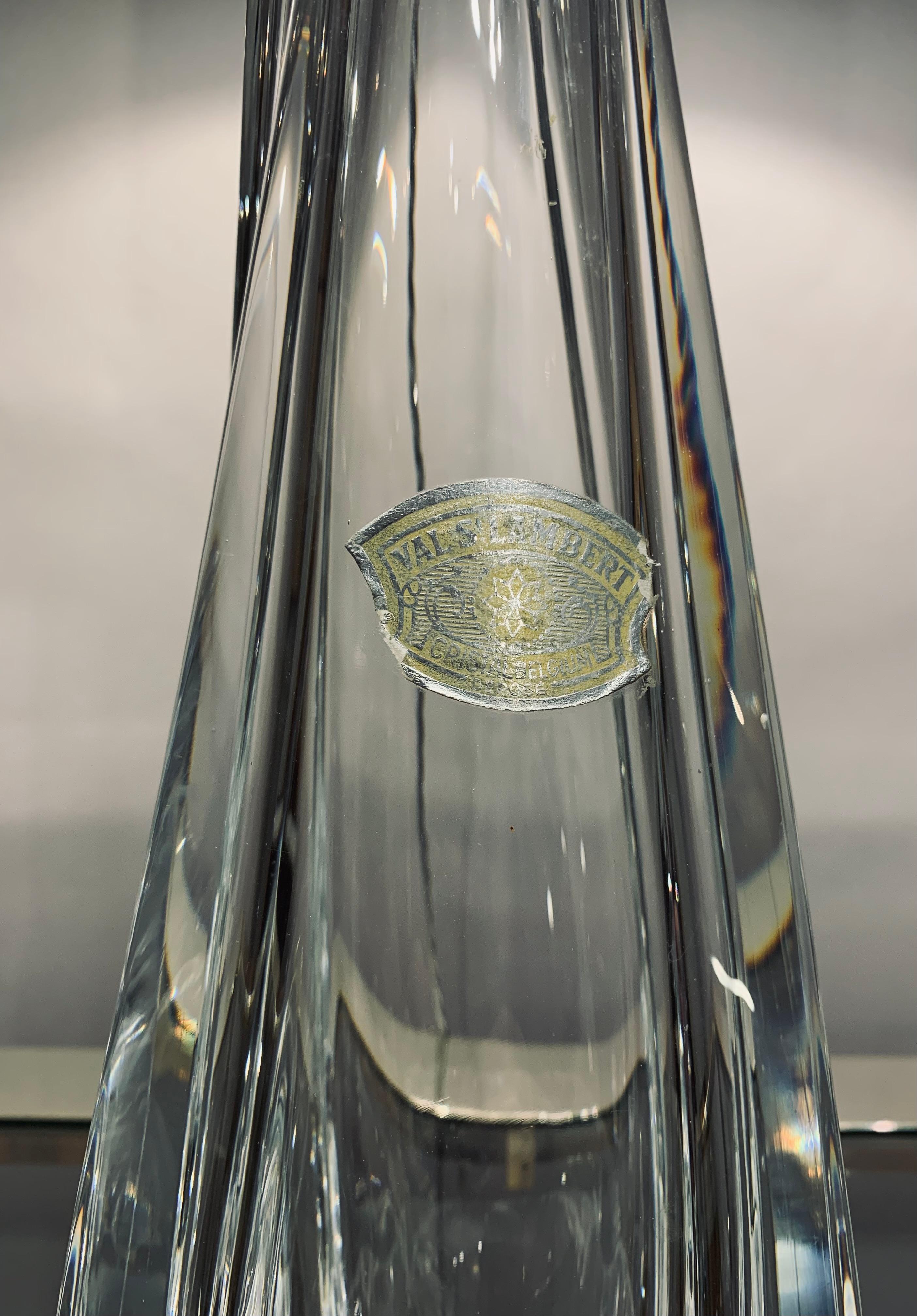 20ième siècle Lampe de table des années 1950 Val Saint Lambert en verre de cristal clair et chrome, avec label en feuille d'aluminium en vente