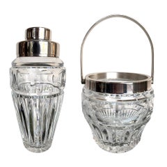 1950s Val Saint Lambert Crystal Cocktail Shaker and Matching Ice Bucket