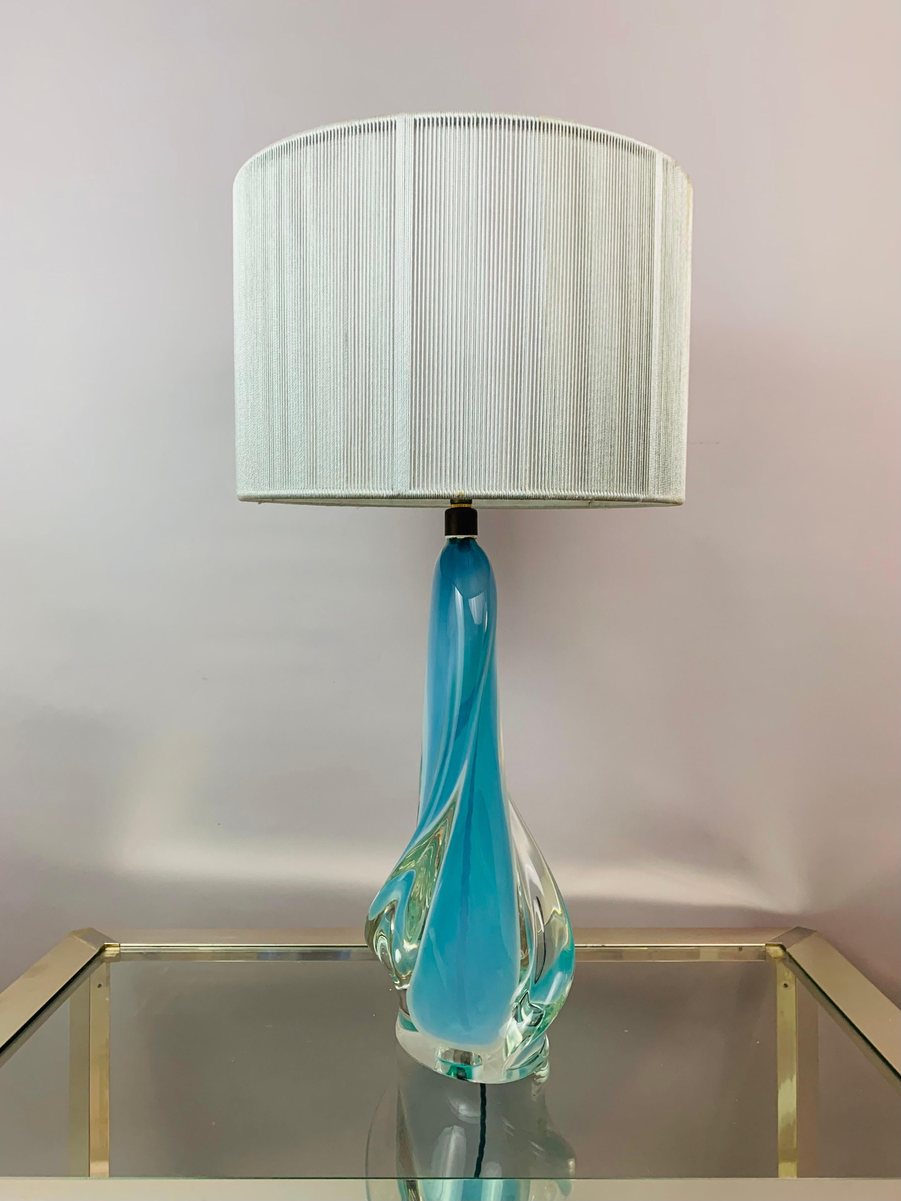 1950s Val Saint Lambert Opalescent Turquoise & Clear Crystal Glass Table Lamp 7