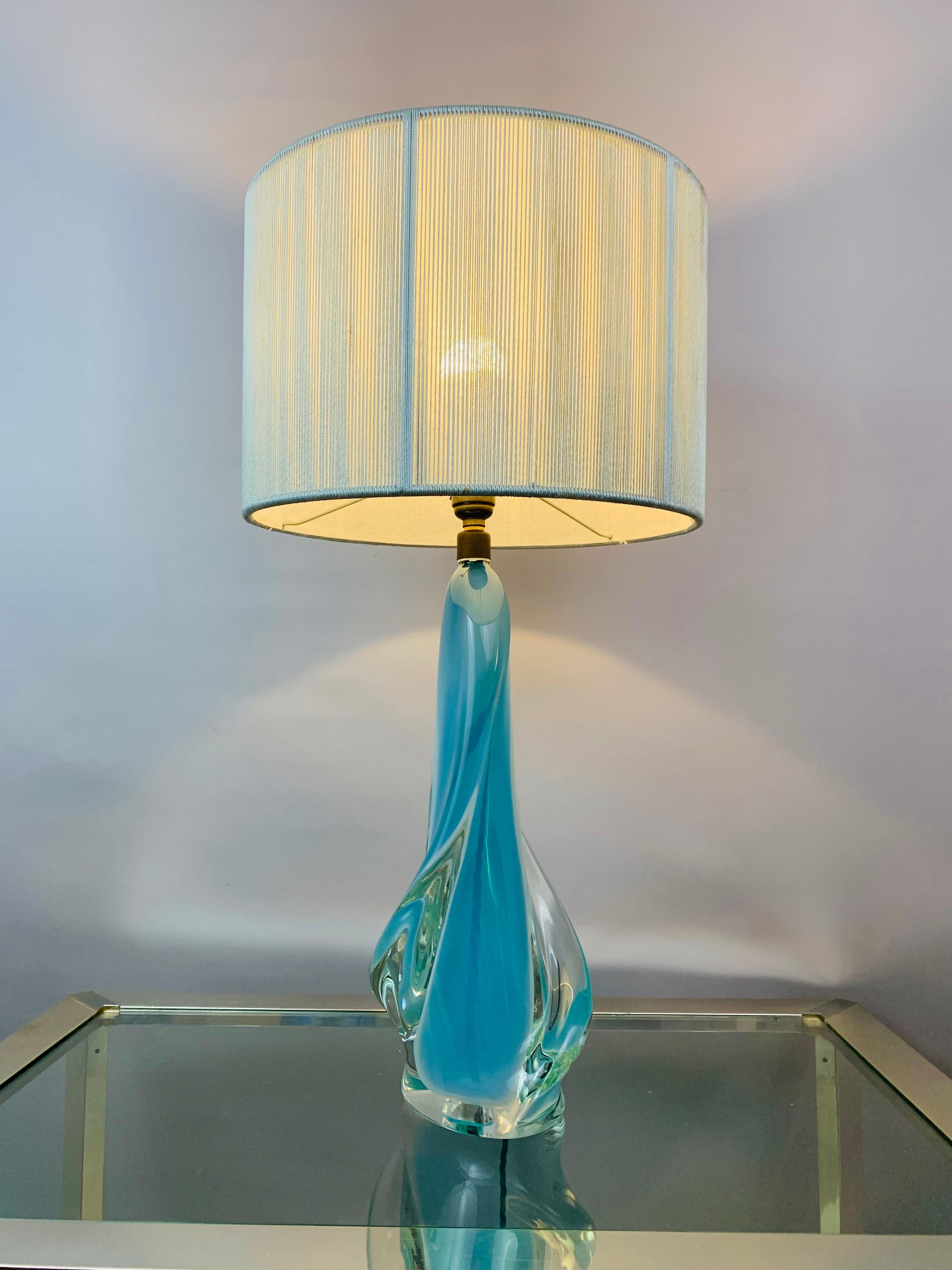 1950s Val Saint Lambert Opalescent Turquoise & Clear Crystal Glass Table Lamp 8