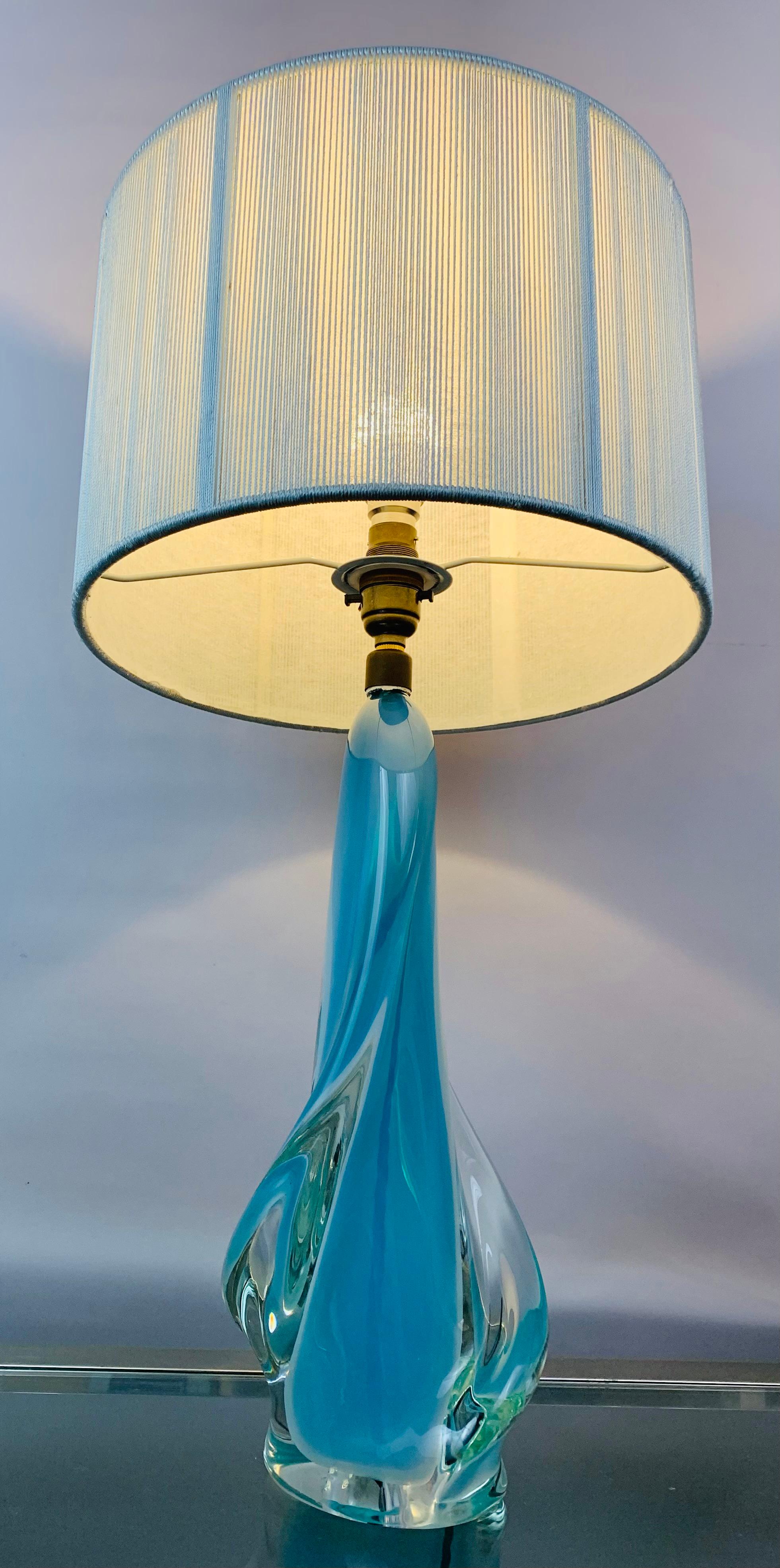 1950s Val Saint Lambert Opalescent Turquoise & Clear Crystal Glass Table Lamp 13
