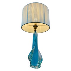 1950s Val Saint Lambert Opalescent Turquoise 
Clear Crystal Glass Table Lamp
