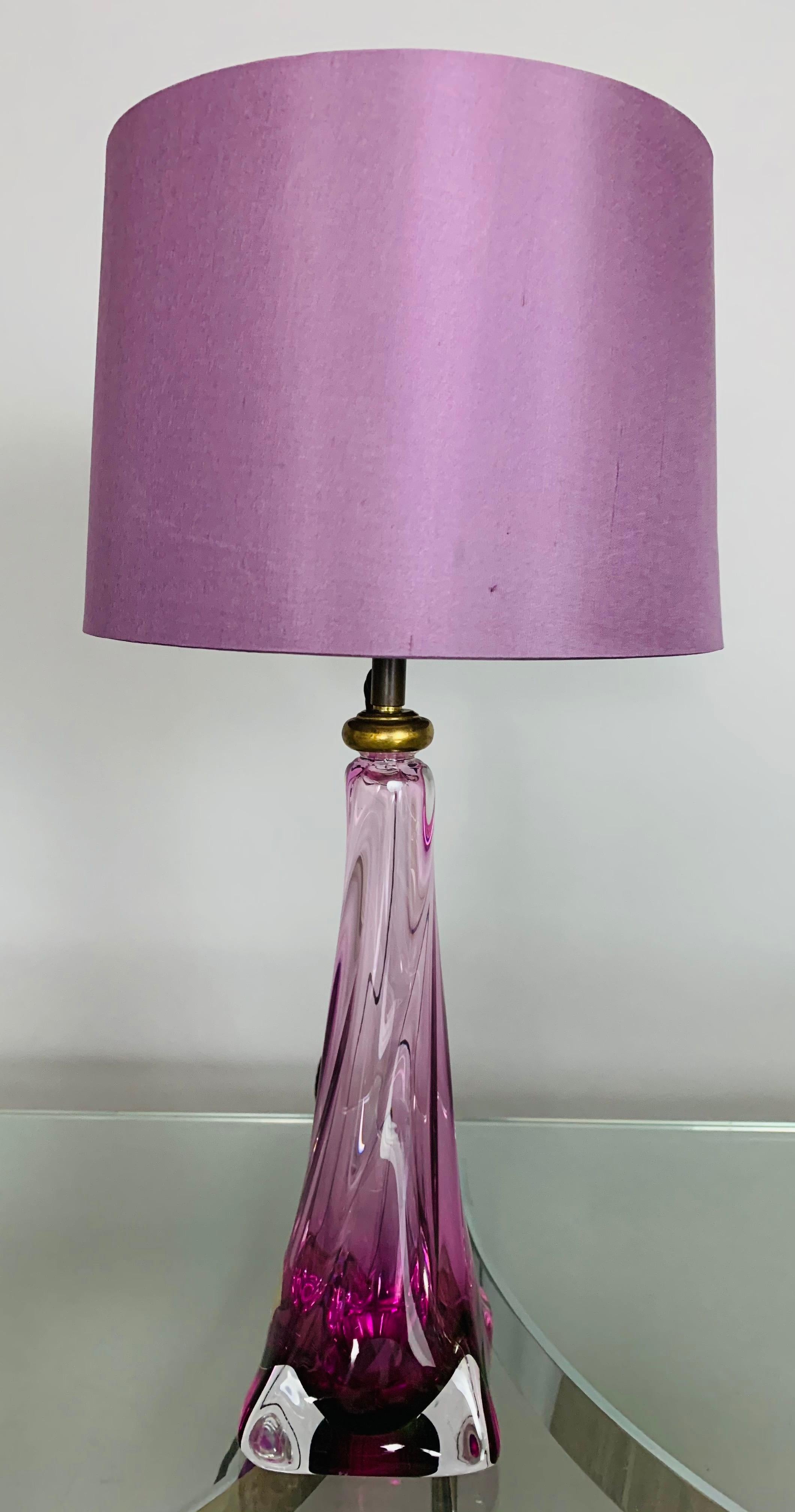 Mid-Century Modern 1950s Val St Lambert Purple Table Lamp