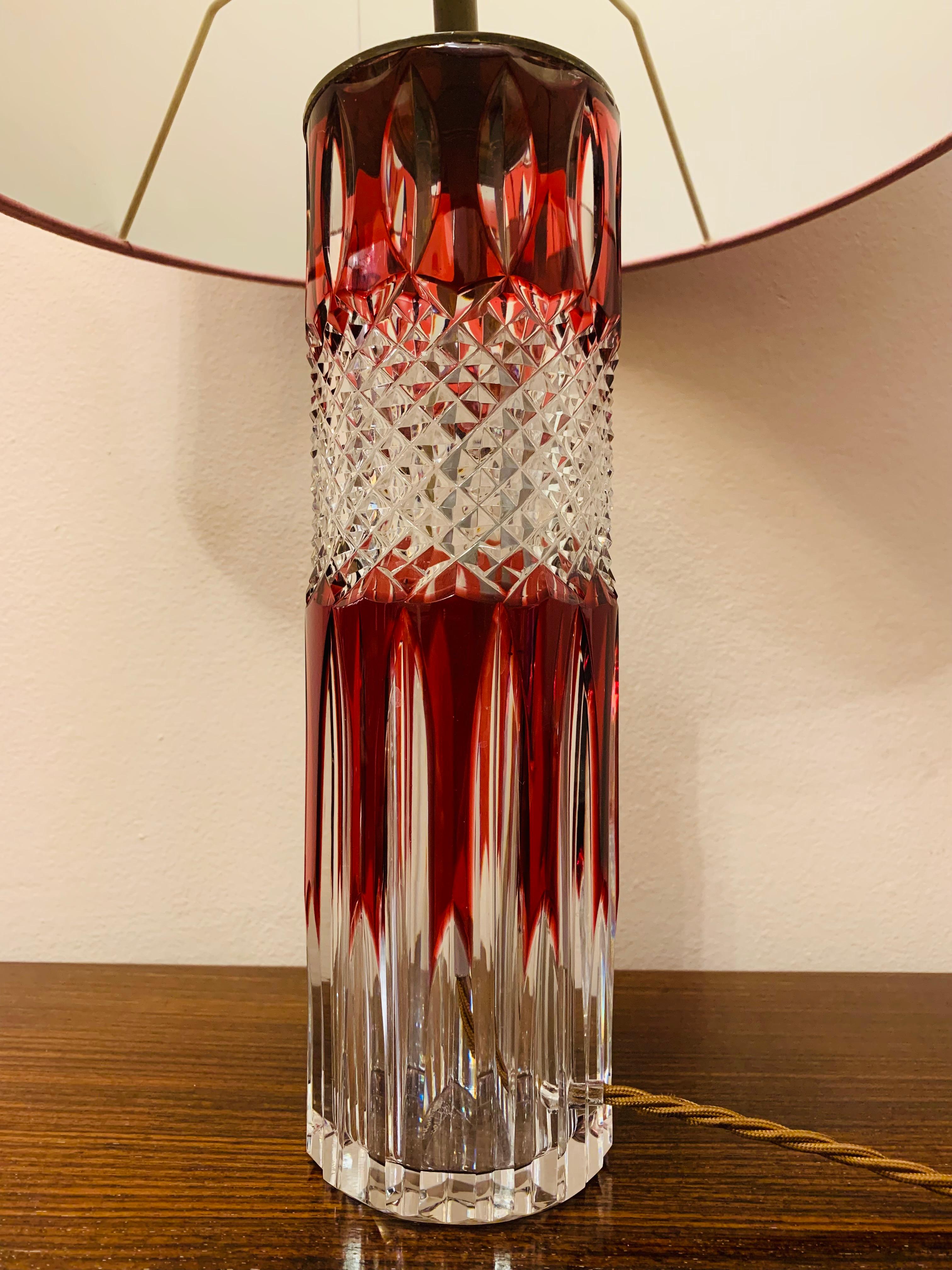 1950s Val St Lambert Ruby Red &Clear Cut Glass Crystal Table Lamp, Signed 21/100 For Sale 4