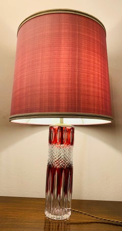 1950s Val St Lambert Ruby Red & Clear Cut Glass Crystal Table Lamp Signed 21/100
