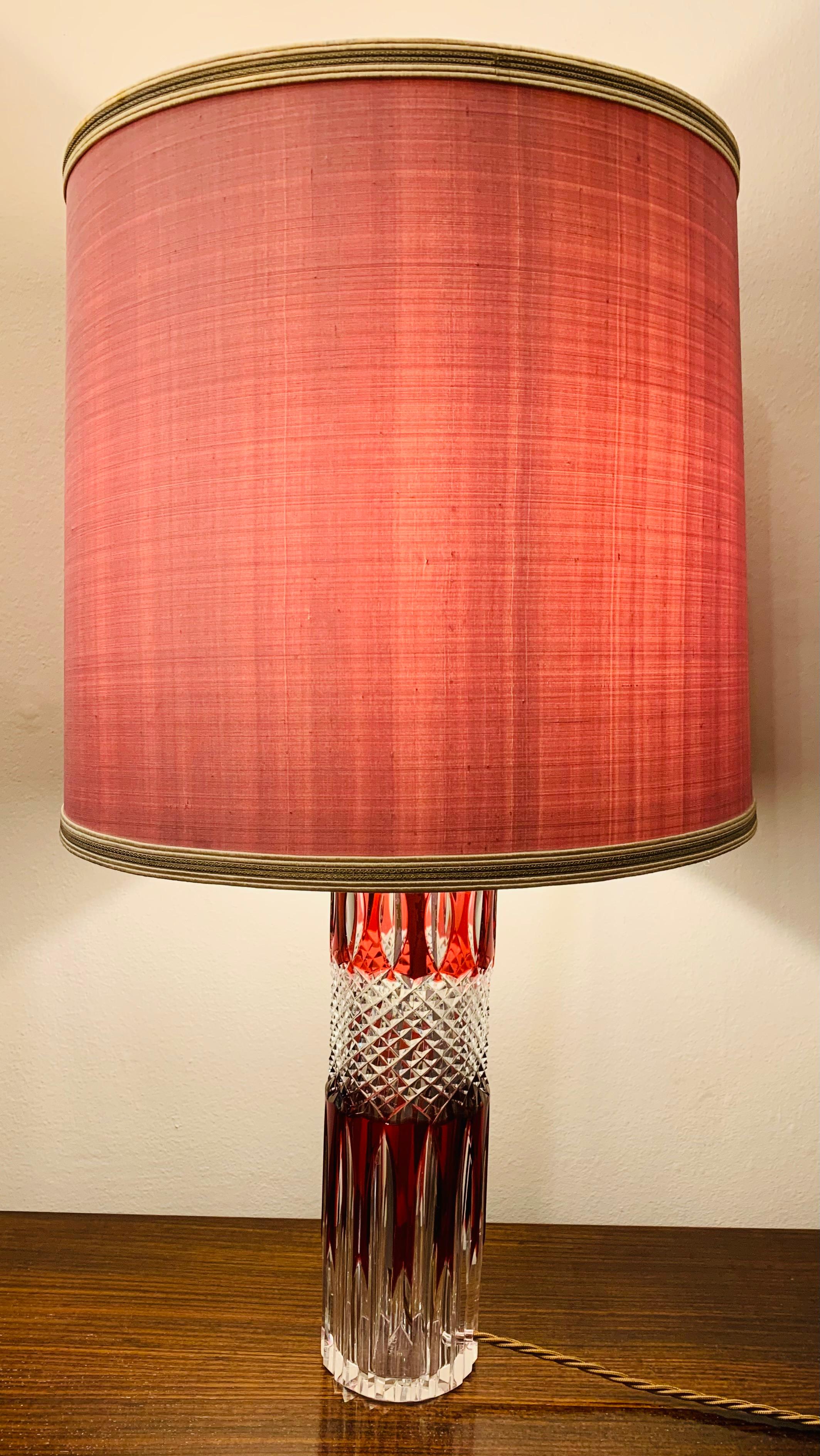 Mid-Century Modern 1950s Val St Lambert Ruby Red &Clear Cut Glass Crystal Table Lamp, Signed 21/100 For Sale