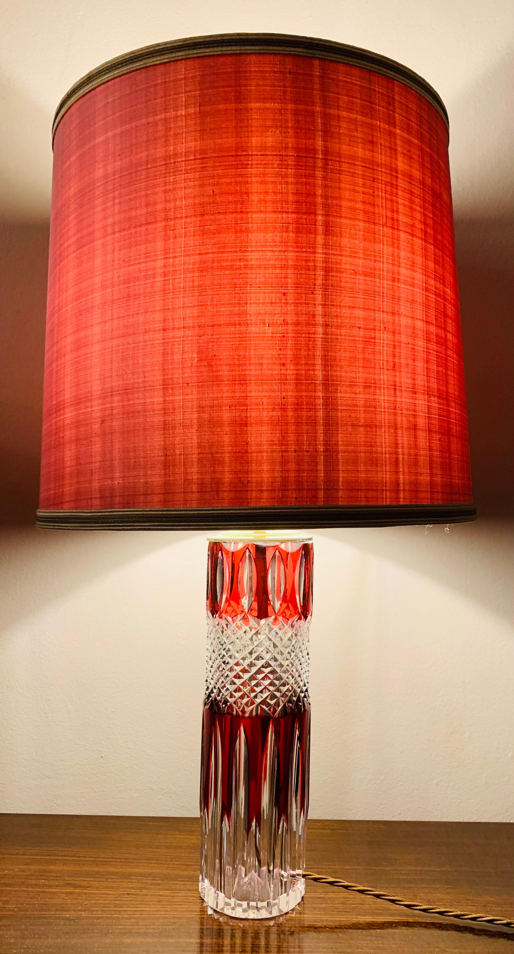 1950s Val St Lambert Ruby Red &Clear Cut Glass Crystal Table Lamp, Signed 21/100 In Good Condition For Sale In London, GB