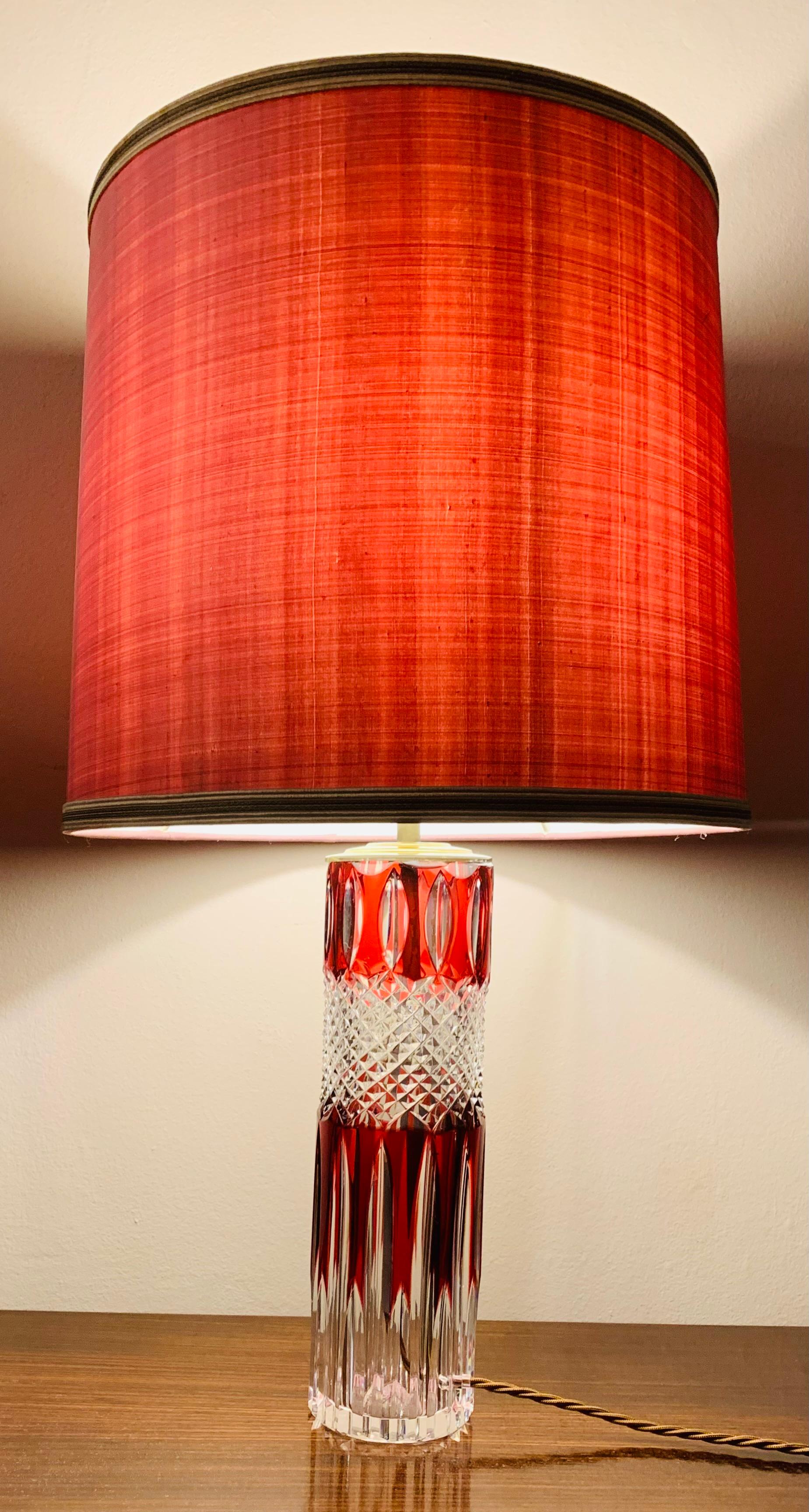 1950s Val St Lambert Ruby Red &Clear Cut Glass Crystal Table Lamp, Signed 21/100 For Sale 1