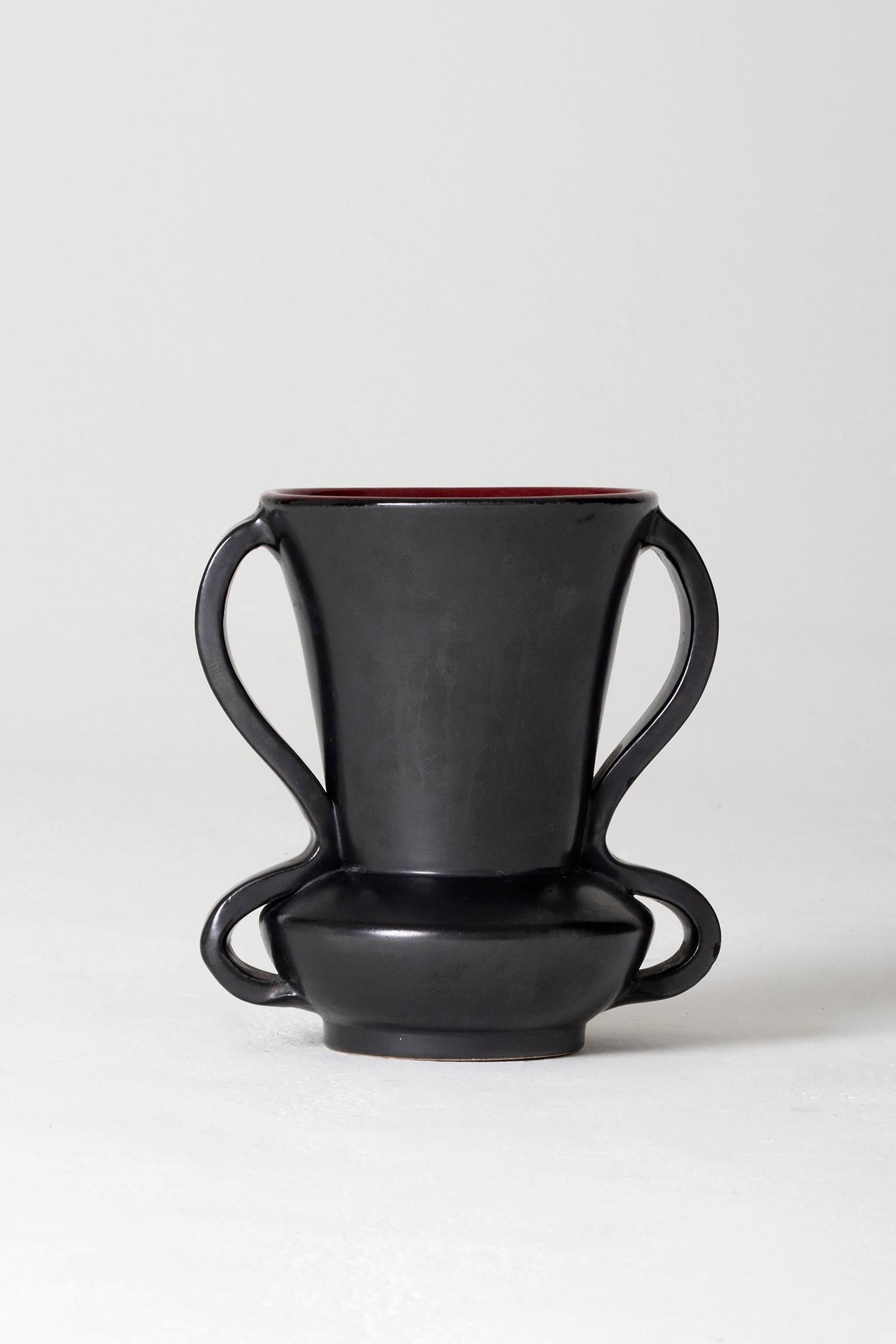Mid-Century Modern 1950s Vallauris Black Ceramic Vase