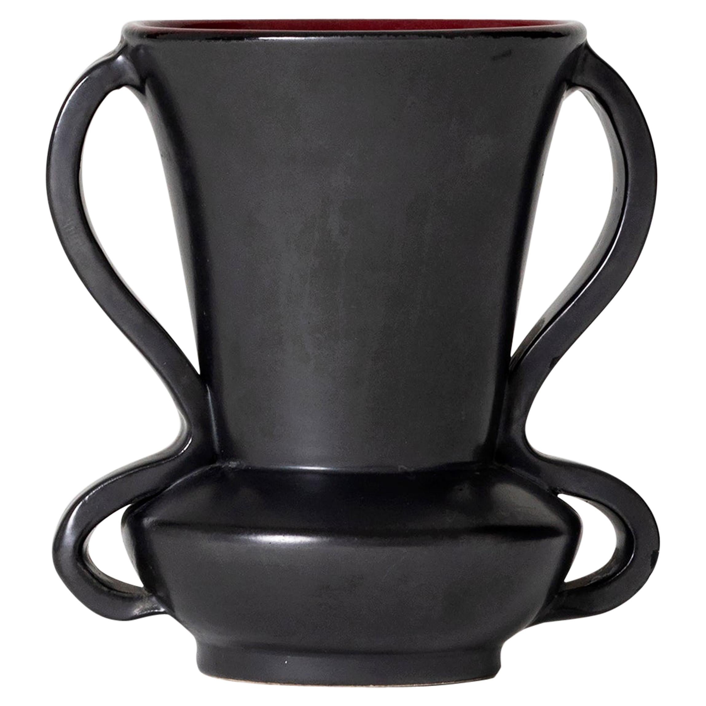 1950s Vallauris Black Ceramic Vase