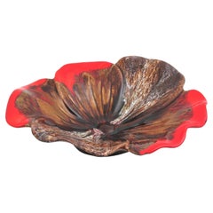 Vassoio / Centrotavola a foglie grandi in ceramica maiolicata Vallauris del 1950