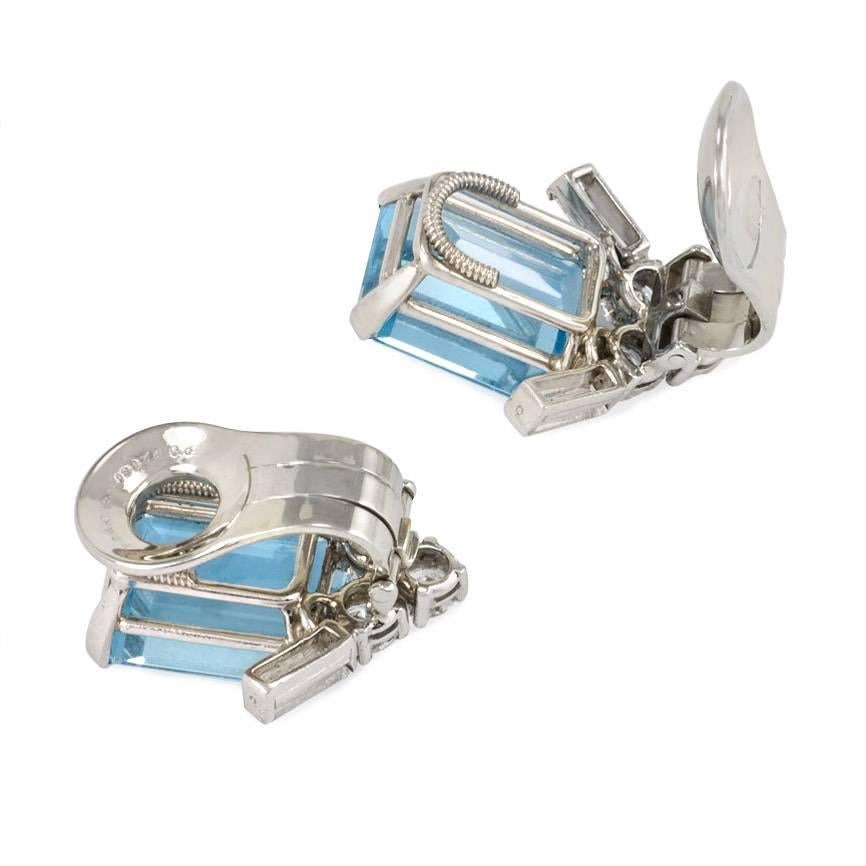 Retro 1950s Van Cleef & Arpels Aquamarine and Diamond Clip Earrings