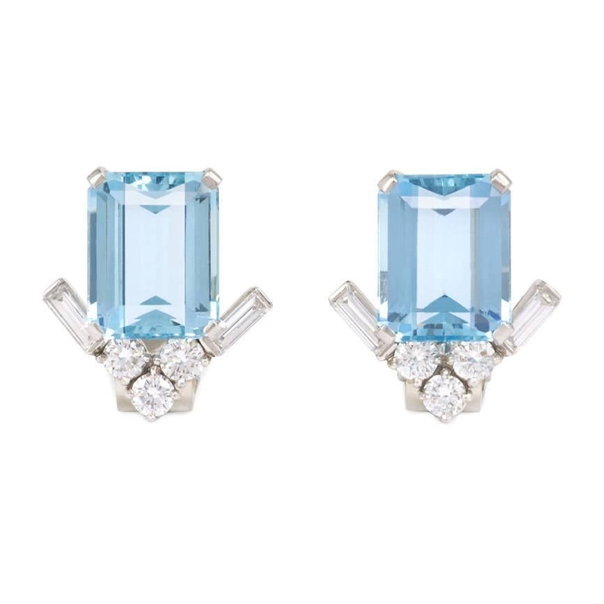 1950s Van Cleef & Arpels Aquamarine and Diamond Clip Earrings